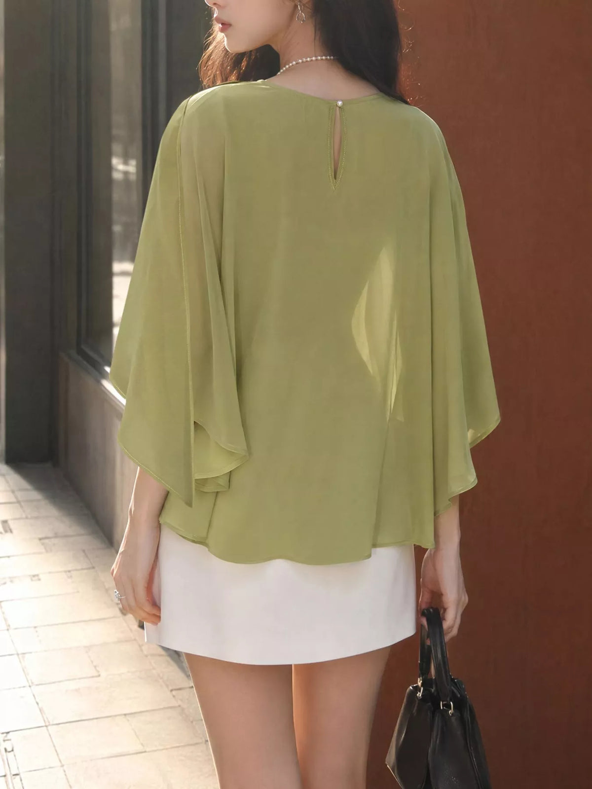 Layered flutter sleeve chiffon blouse