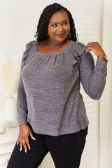 Trendsi Double Take Square Neck Ruffle Shoulder Long Sleeve T-Shirt -