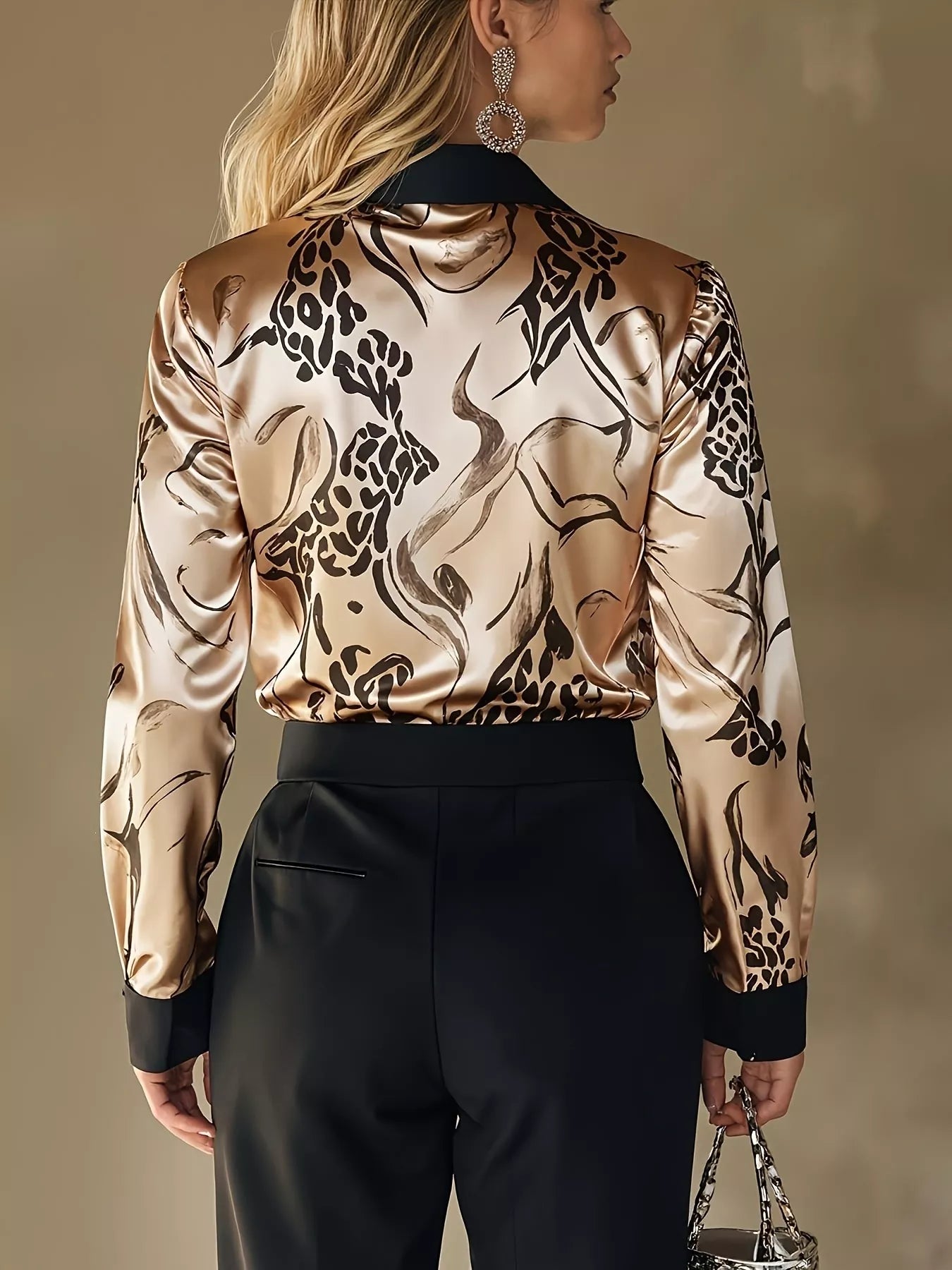 Trendsi Satin Leopard Button Up Shirt -