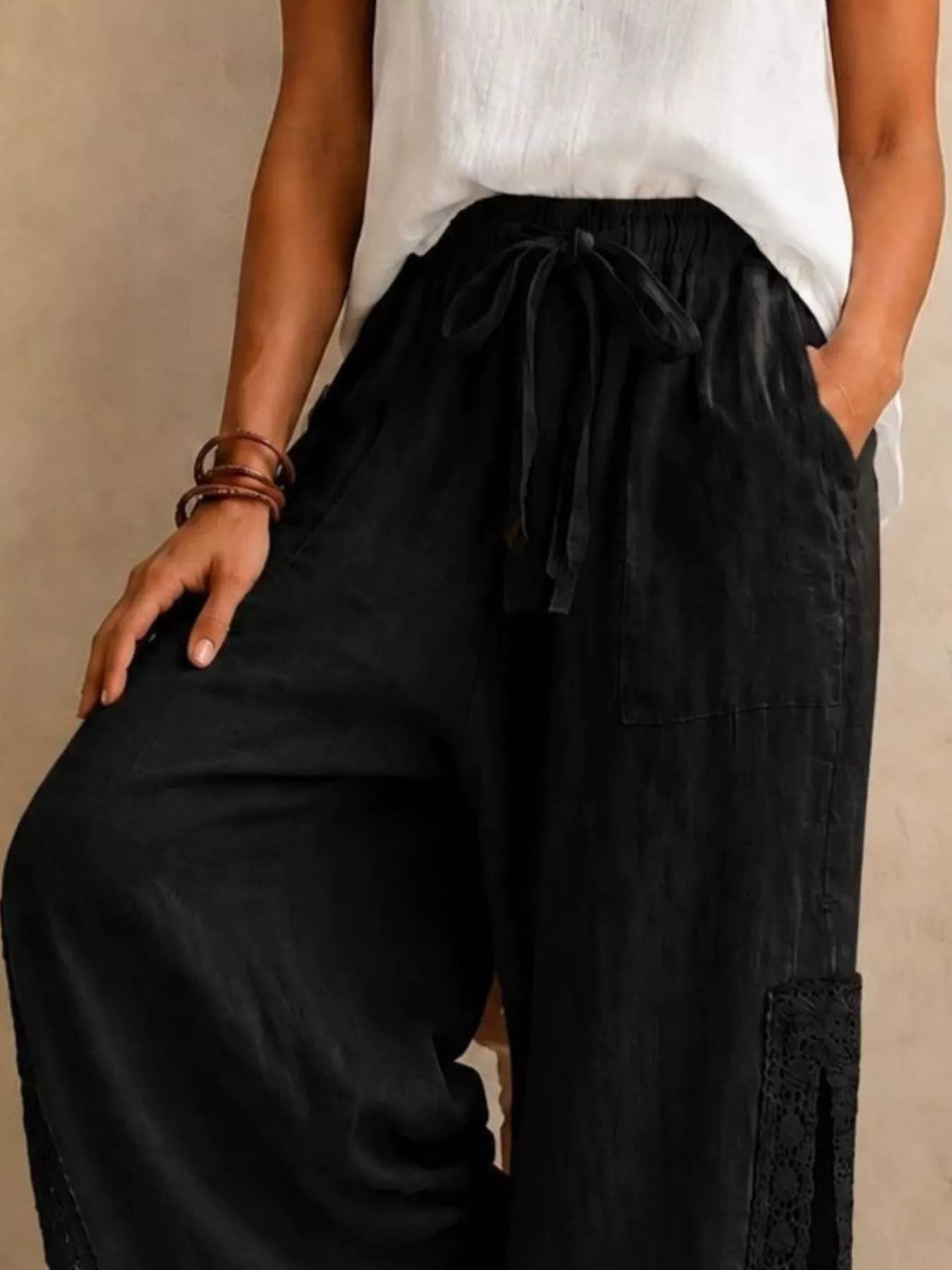 Trendsi Lace Detail Slit Wide Leg Pants -