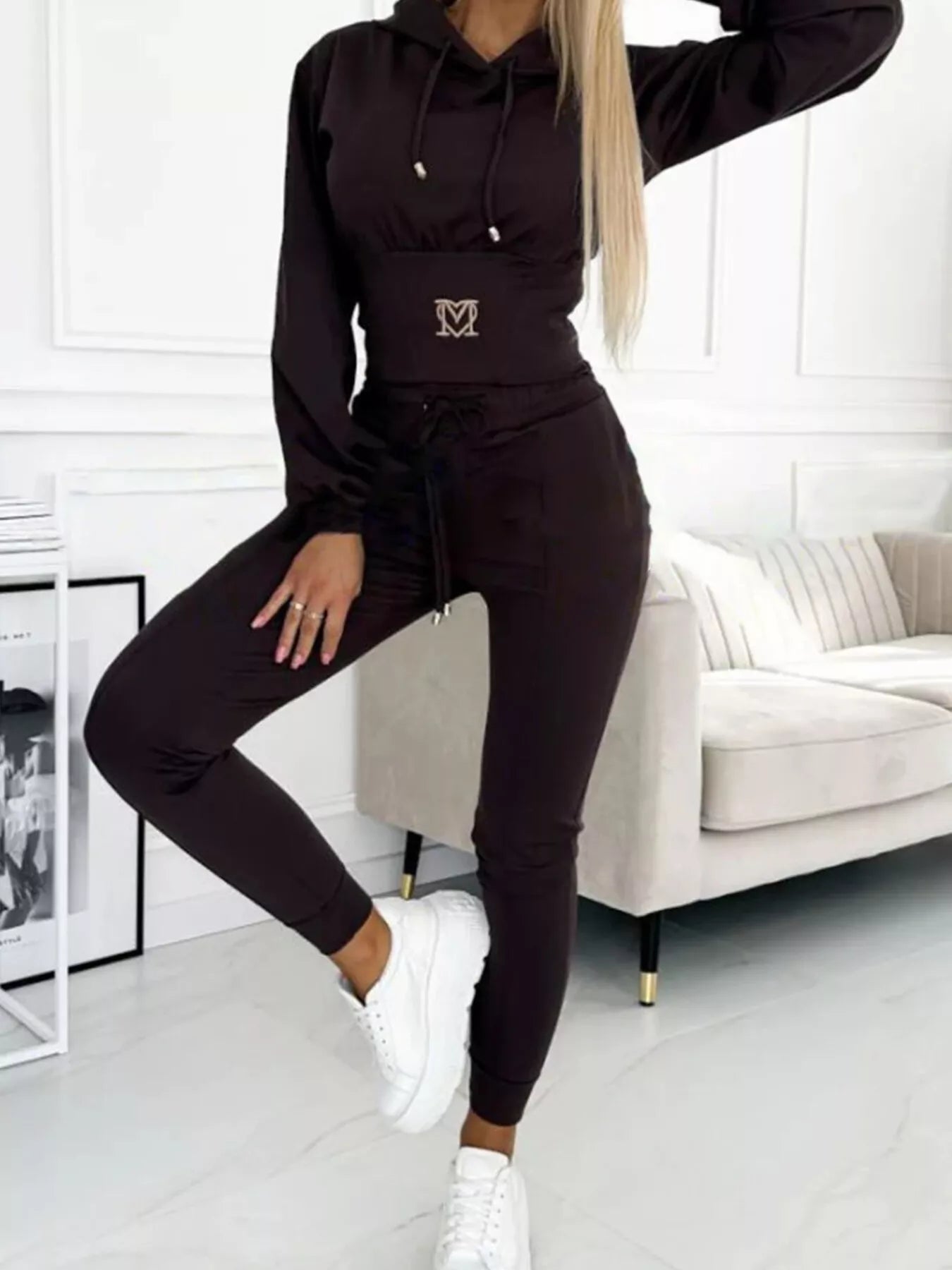Trendsi Full Size Drawstring Cropped Hoodie and Pants Set Plus Size -