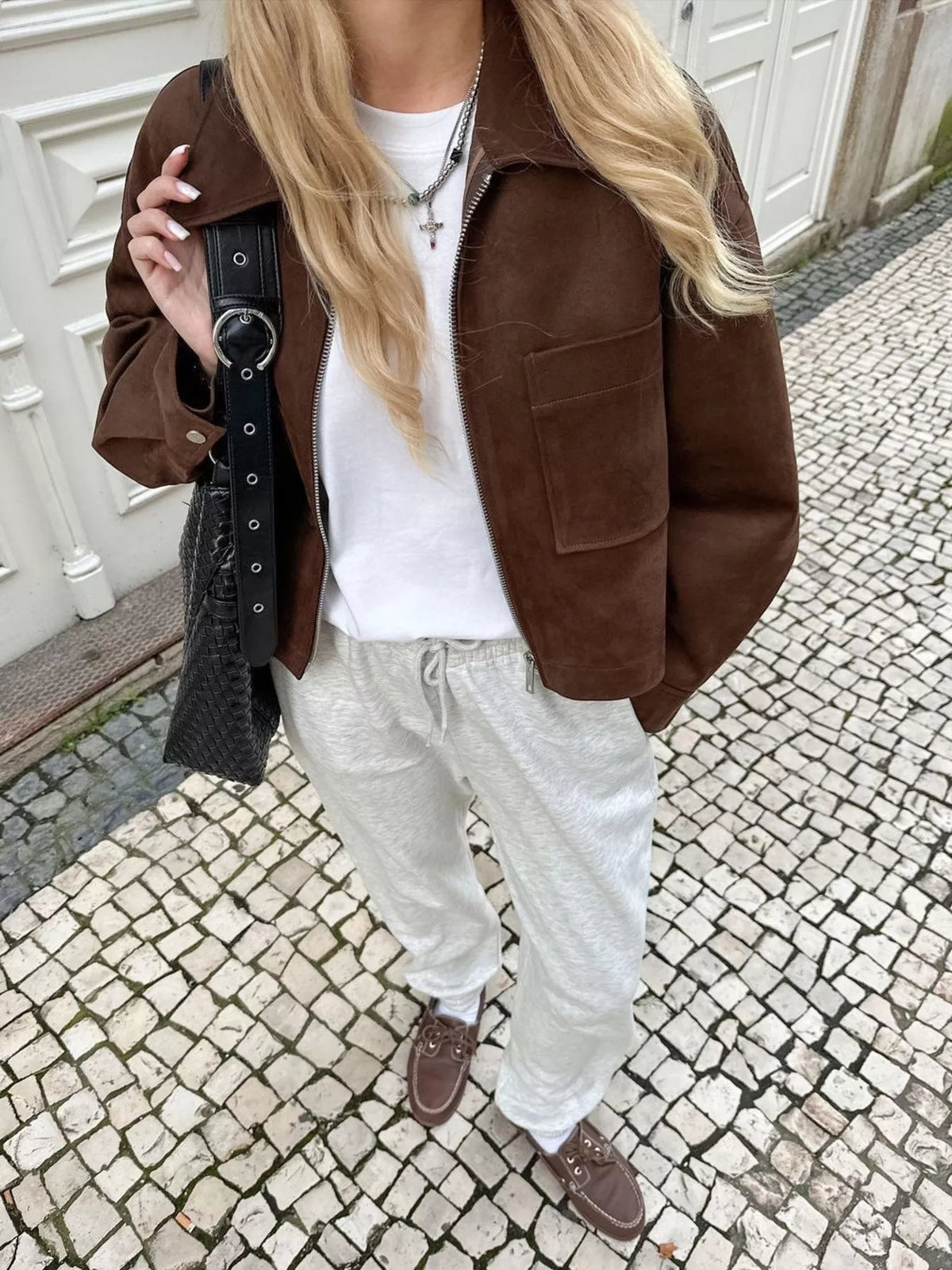Faux Suede Utility Jacket with Front Pockets, front view