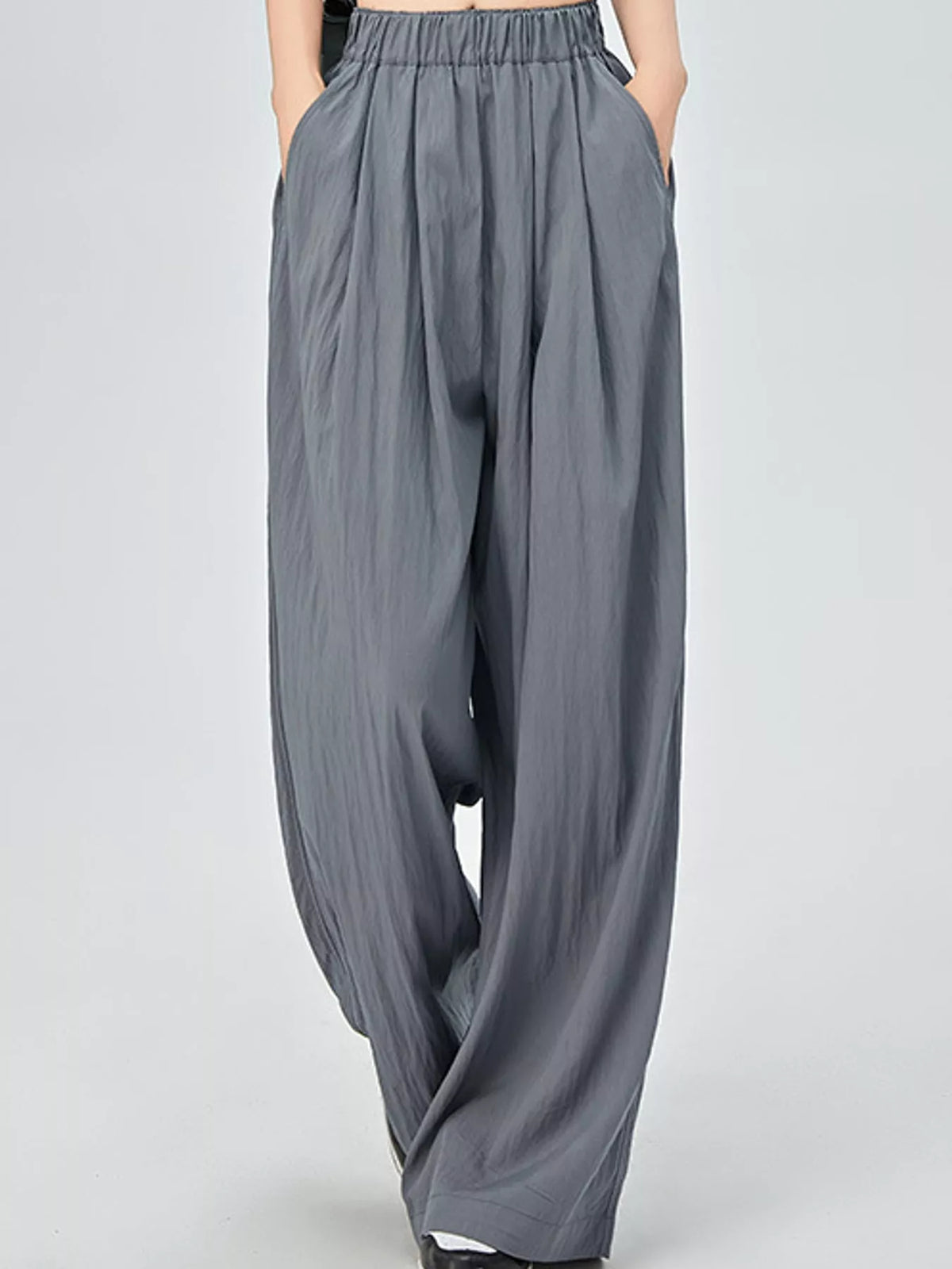Women's High-Waisted Loose Fit Wide-Leg Casual Pants in gray — front view
