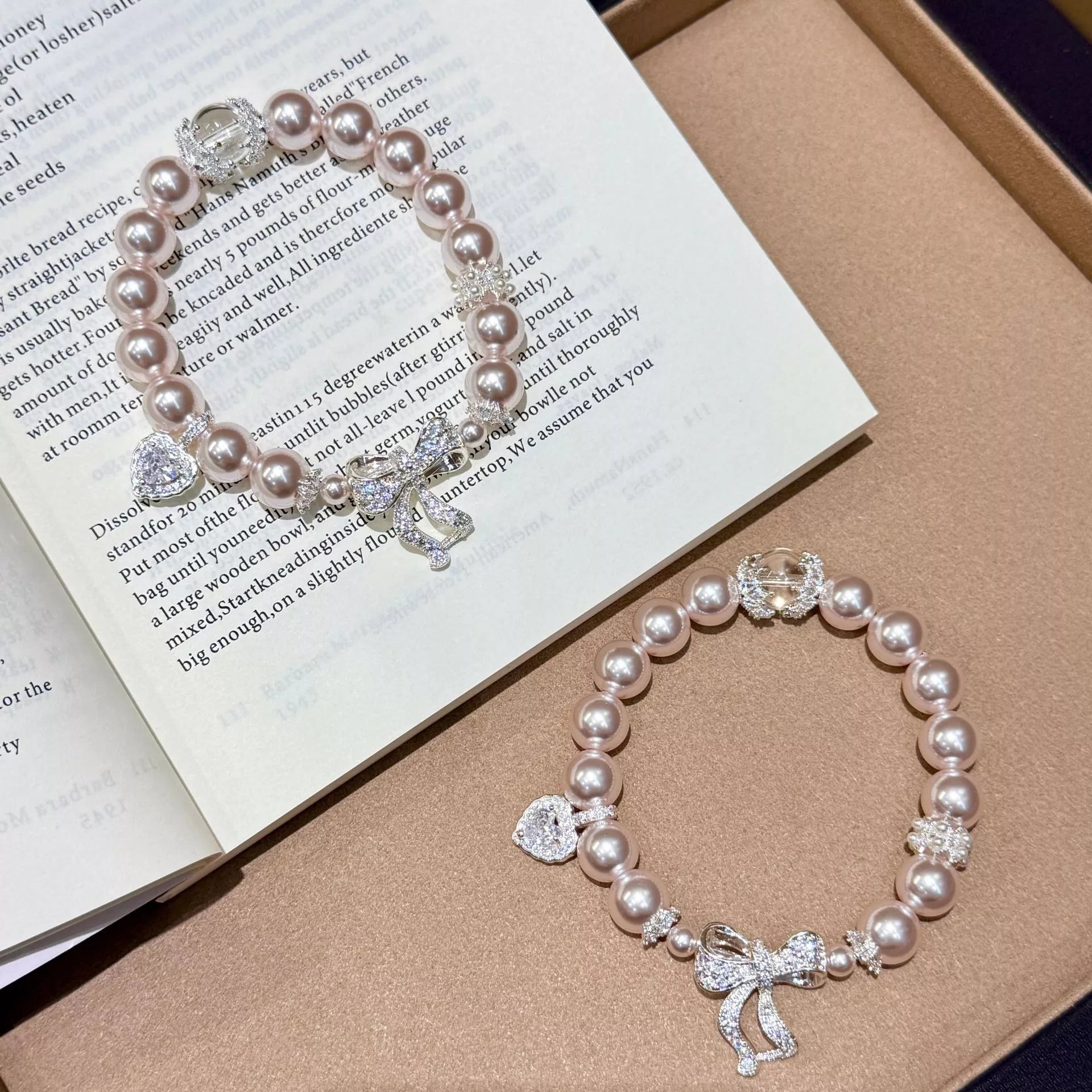 Trendsi Pearl Bracelet with Bow Charm -