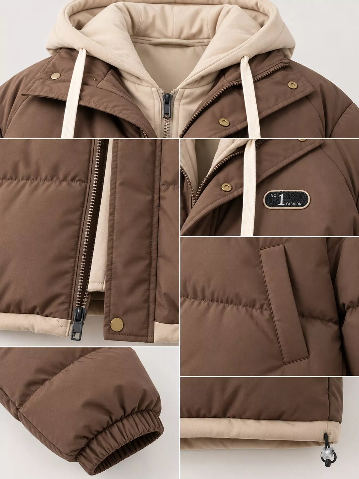 Zip-Up Hooded Puffer Jacket — garment construction details