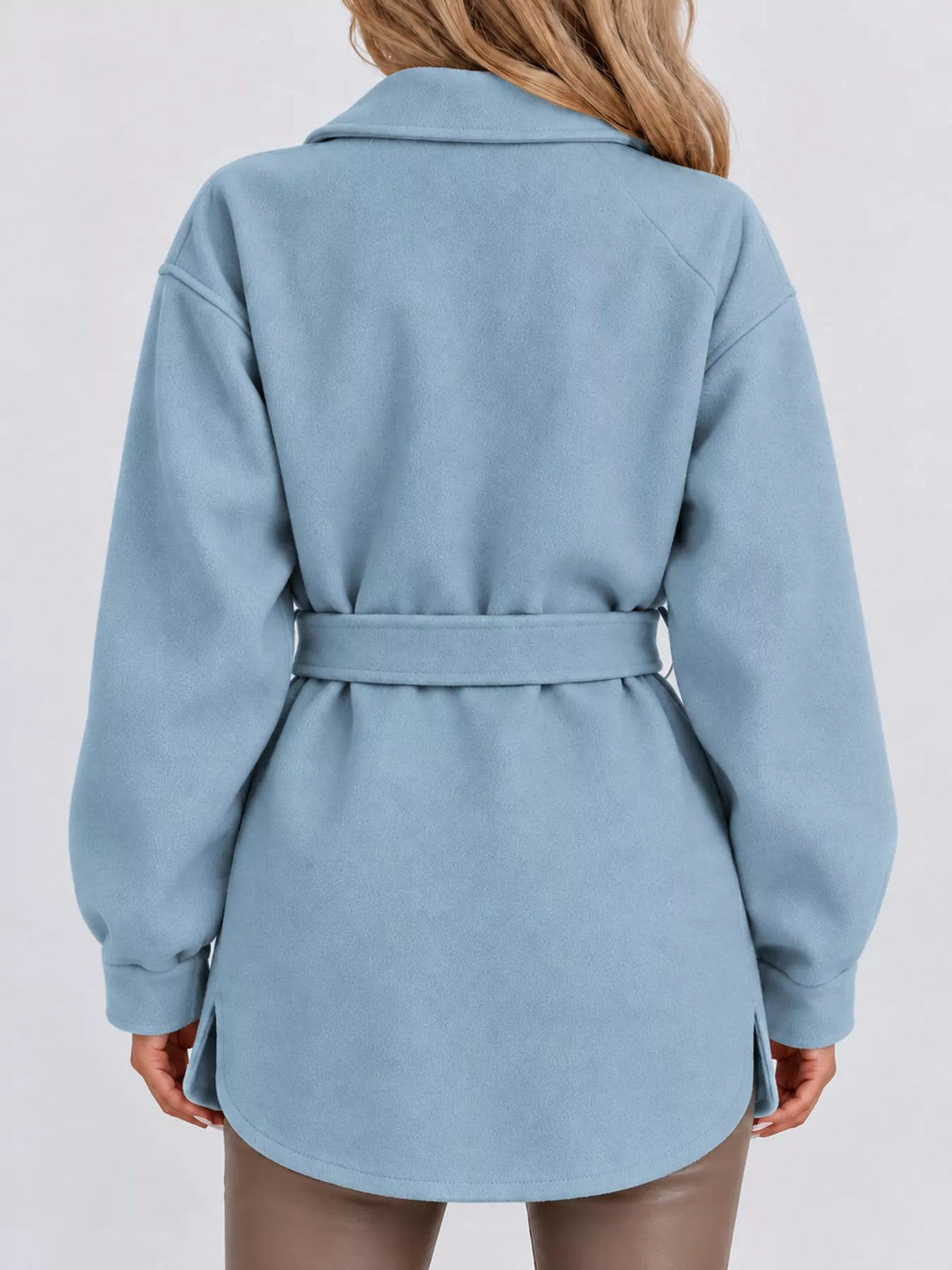 Belted Button-Down Shirt Jacket — back view