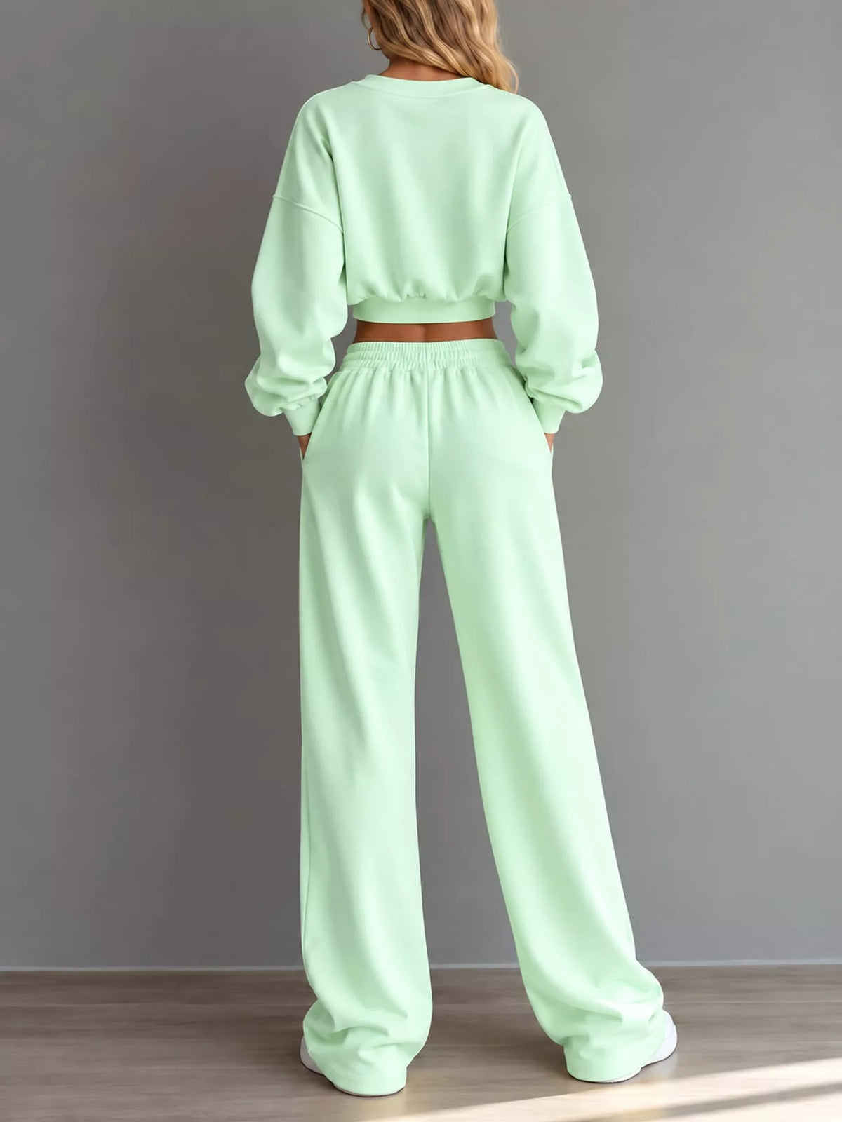 Crop Top and Wide-Leg Sweatpants Set — back view