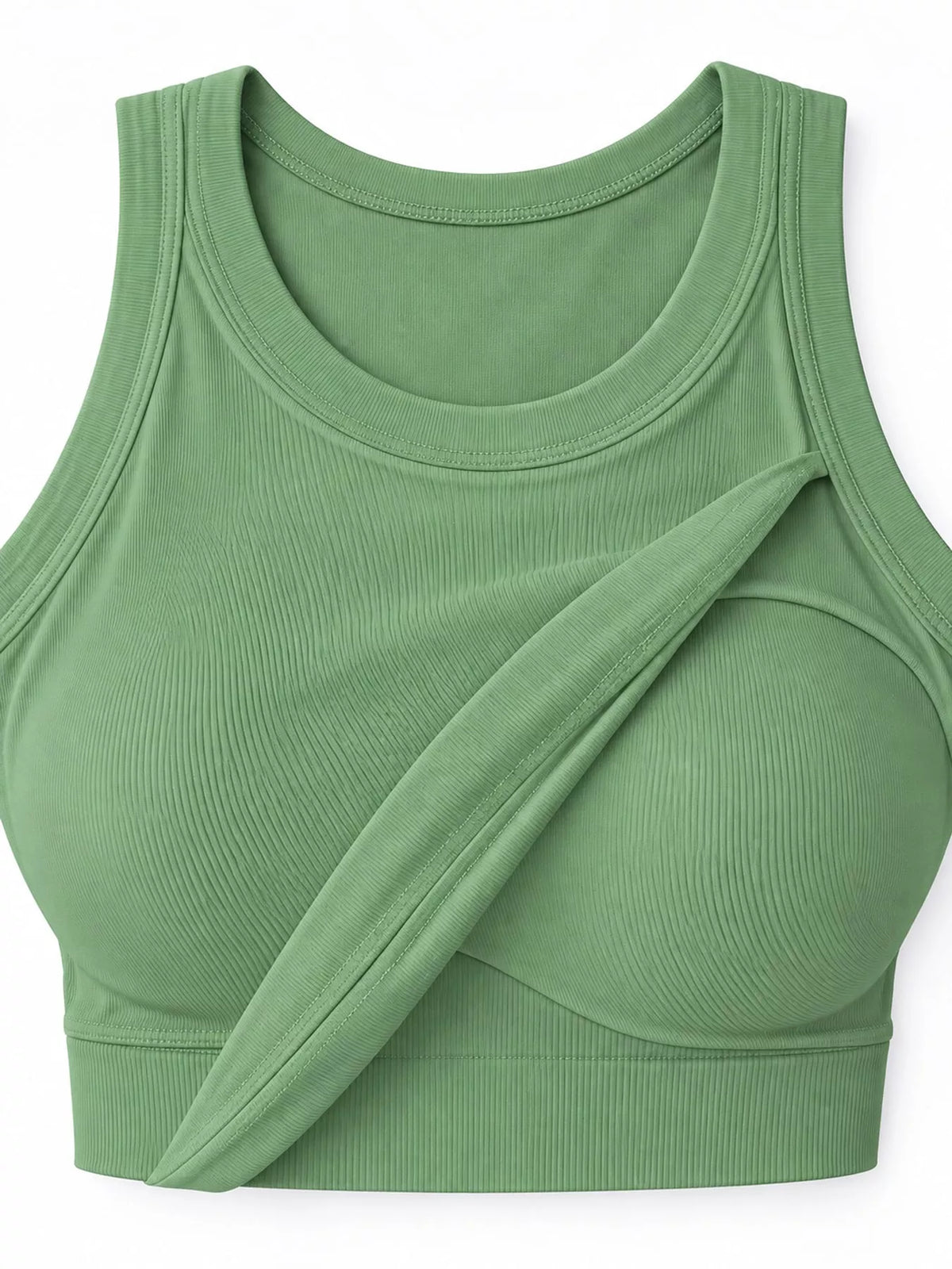 Green ribbed knit slim fit tank top, detail view