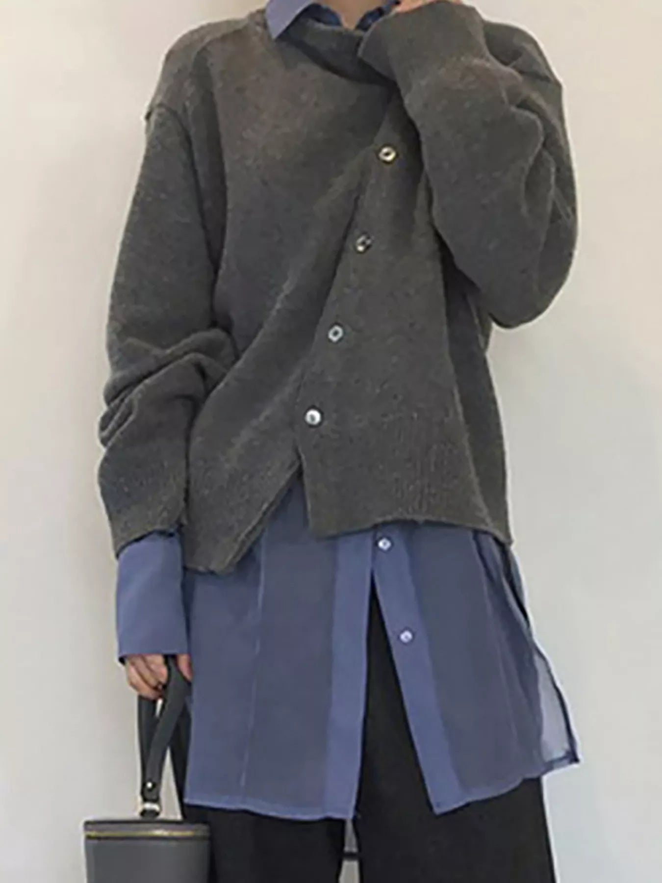 Trendsi Asymmetric Button-Down Sweater -