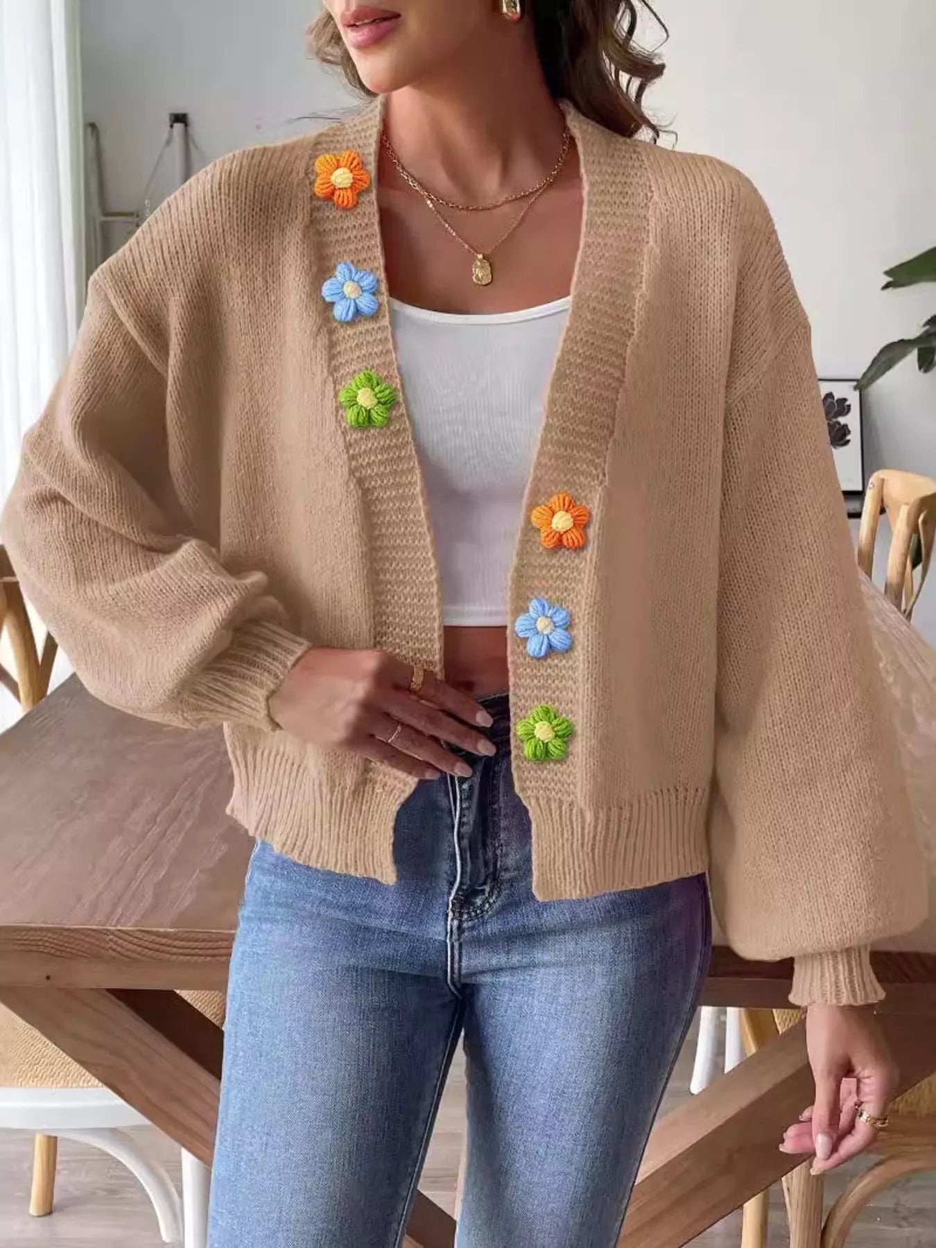 Flower open-front cardigan