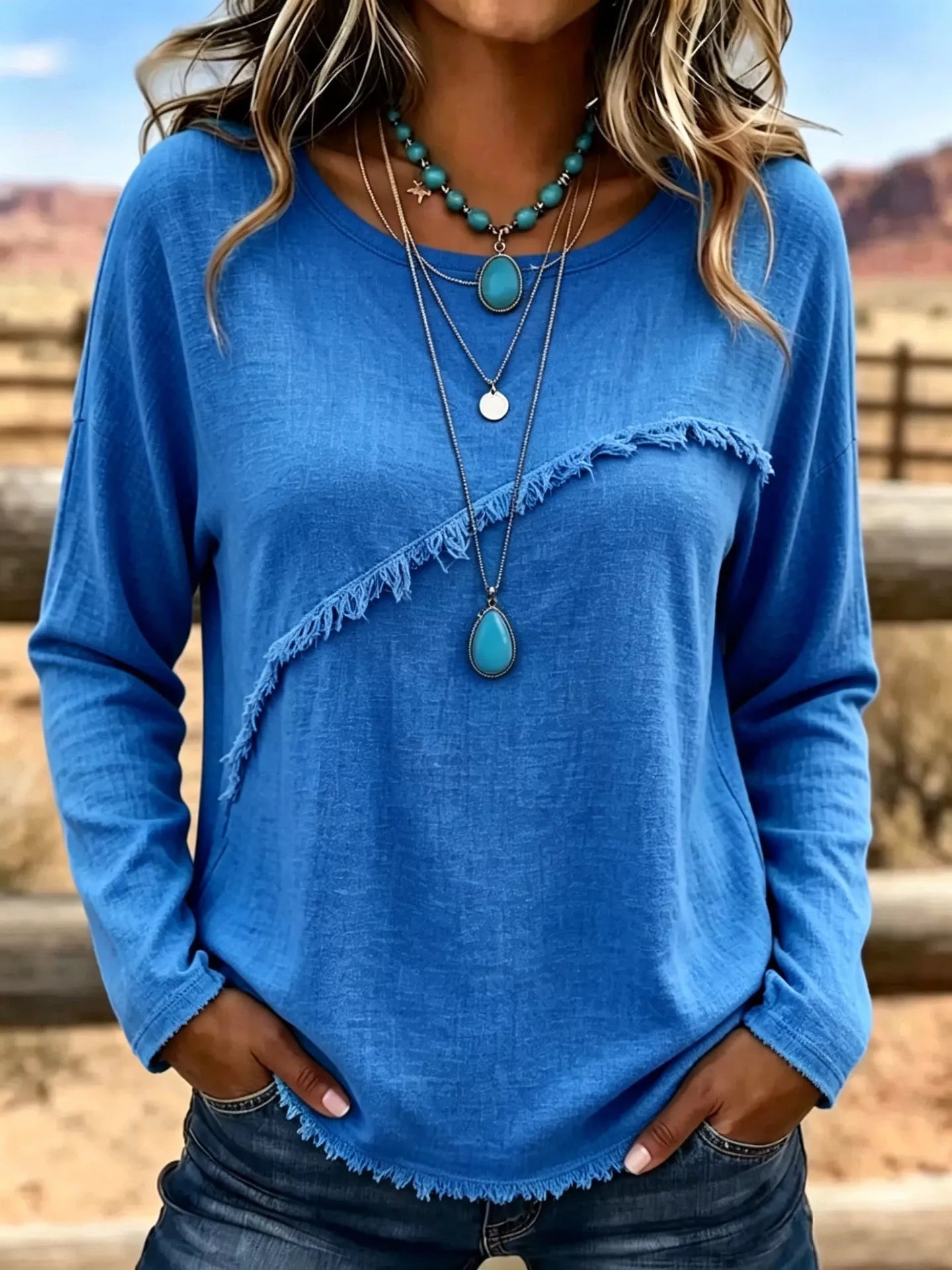 Trendsi Full Size Fringe Detail Long Sleeve T-Shirt Plus Size -