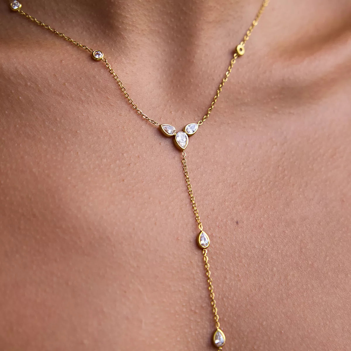 Trendsi 18K Gold-Plated Zircon Chain Necklace -