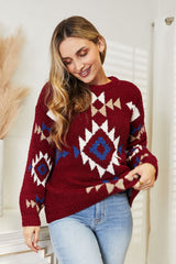 Trendsi HEYSON Full Size Aztec Soft Fuzzy Sweater -