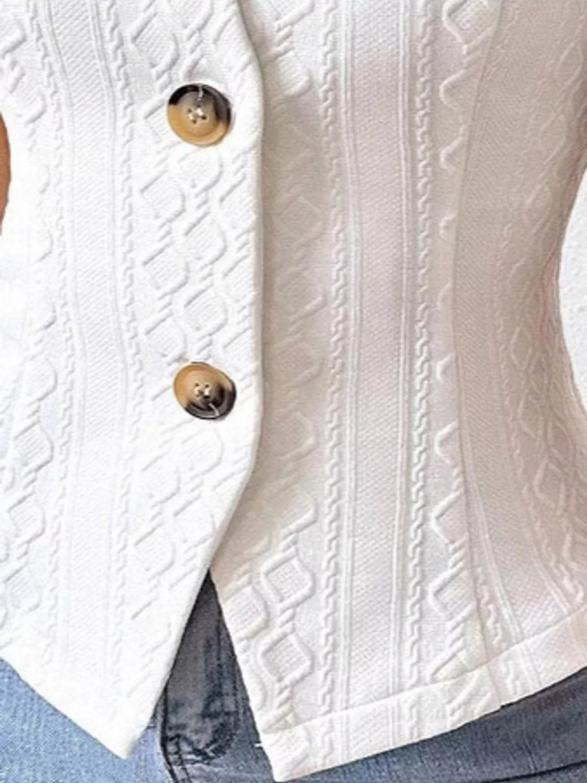 Textured Button-Down Vest in white, construction detail