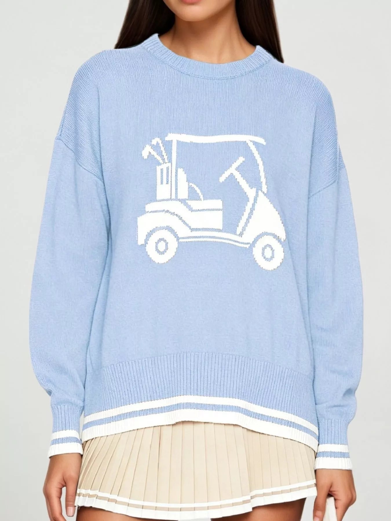 Trendsi Golf Cart Graphic Dropped Shoulder Sweater -