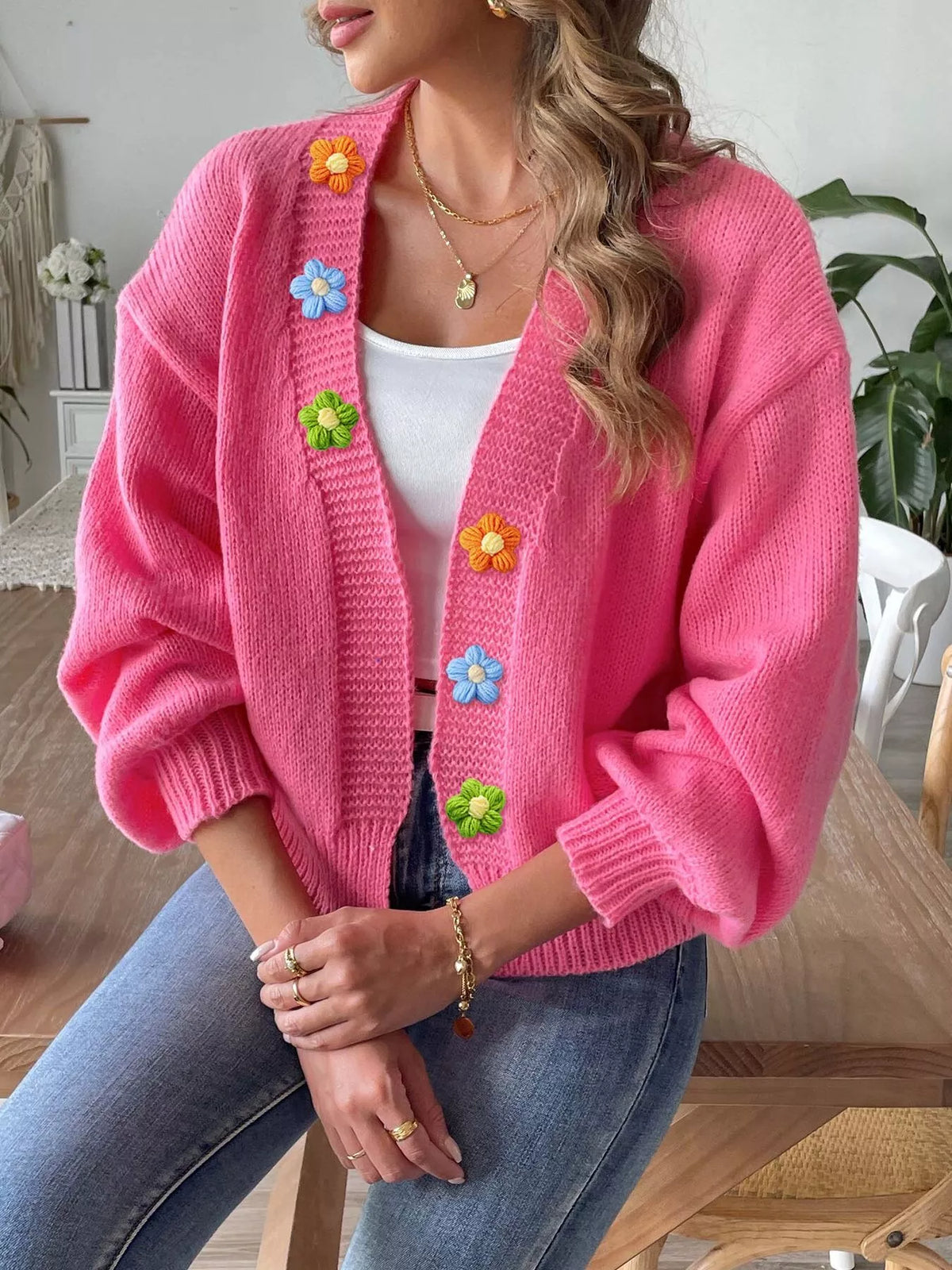 Flower open-front cardigan