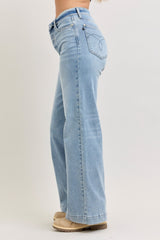 Trendsi Judy Blue Mid Rise Retro Wide Leg Jeans with Fold-over Waistband -