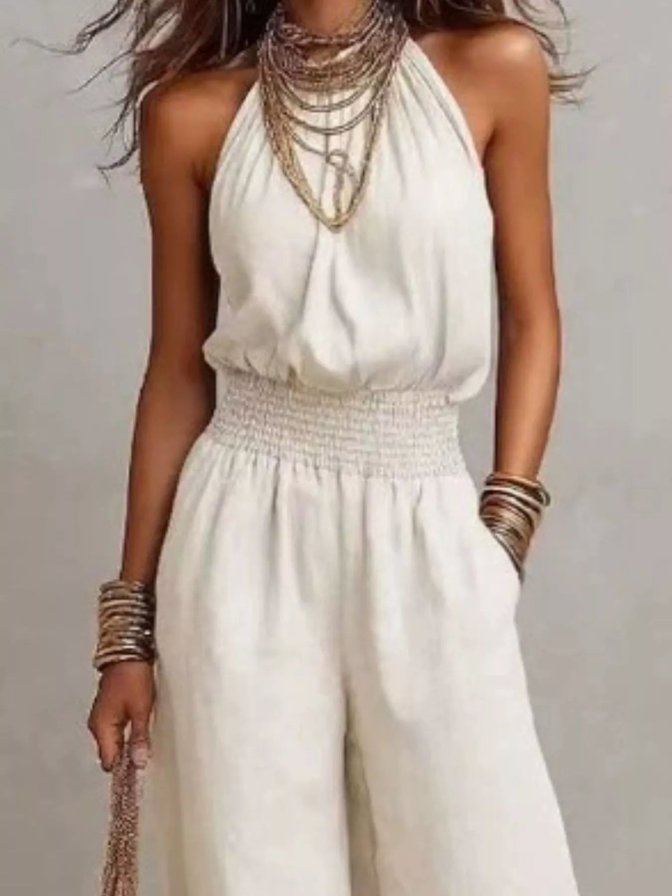 Trendsi Elegant Halter Neck Wide-Leg Jumpsuit -