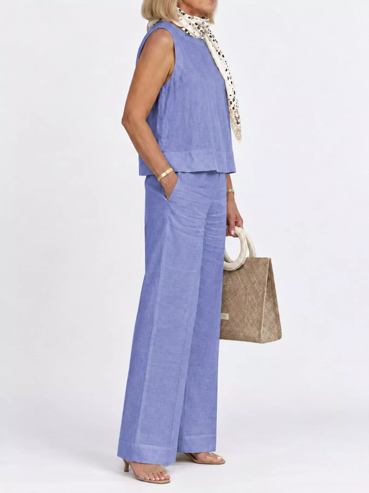Sleeveless Top and Wide-Leg Pants Set — side view