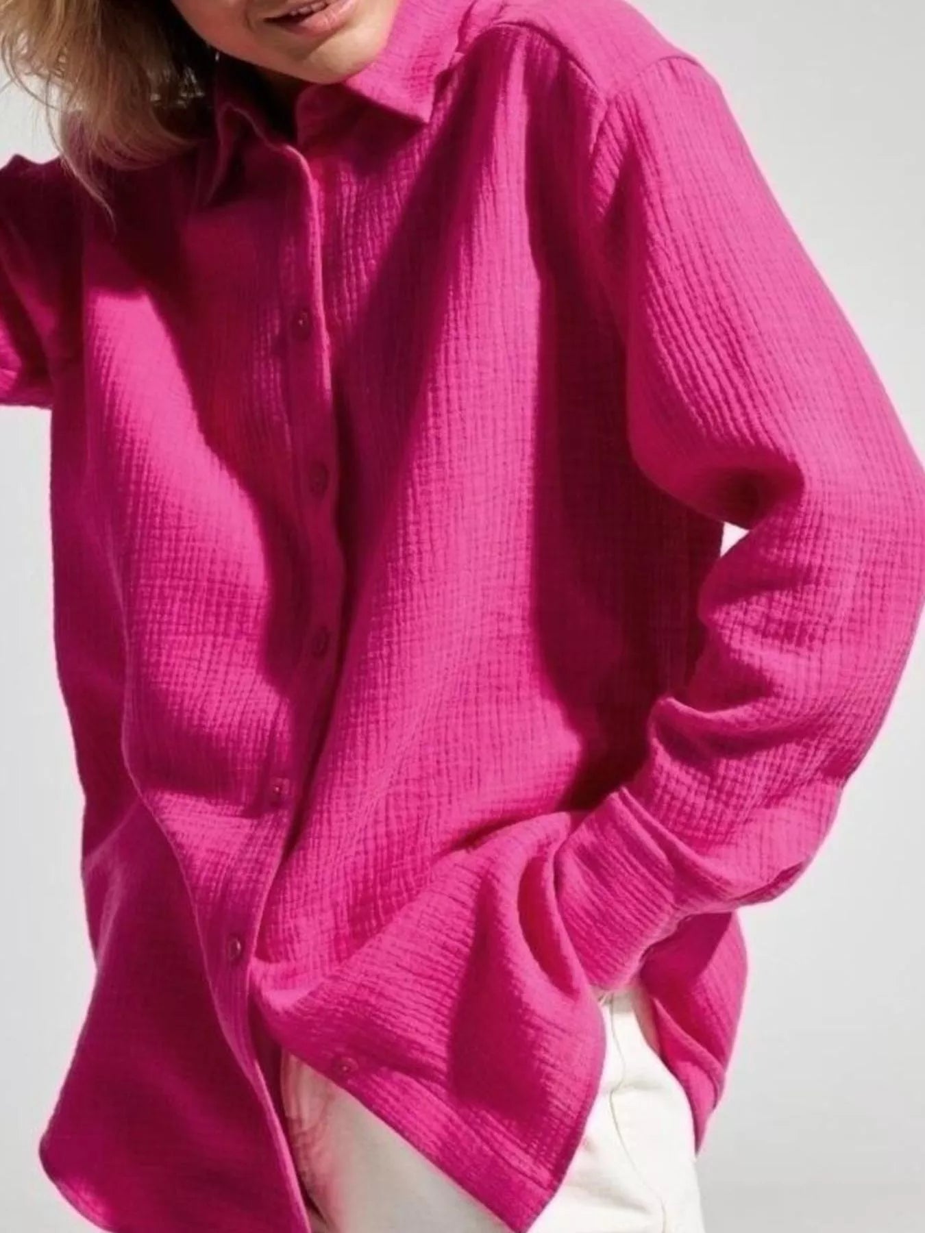 Trendsi Textured Gauze Button-Down Shirt -