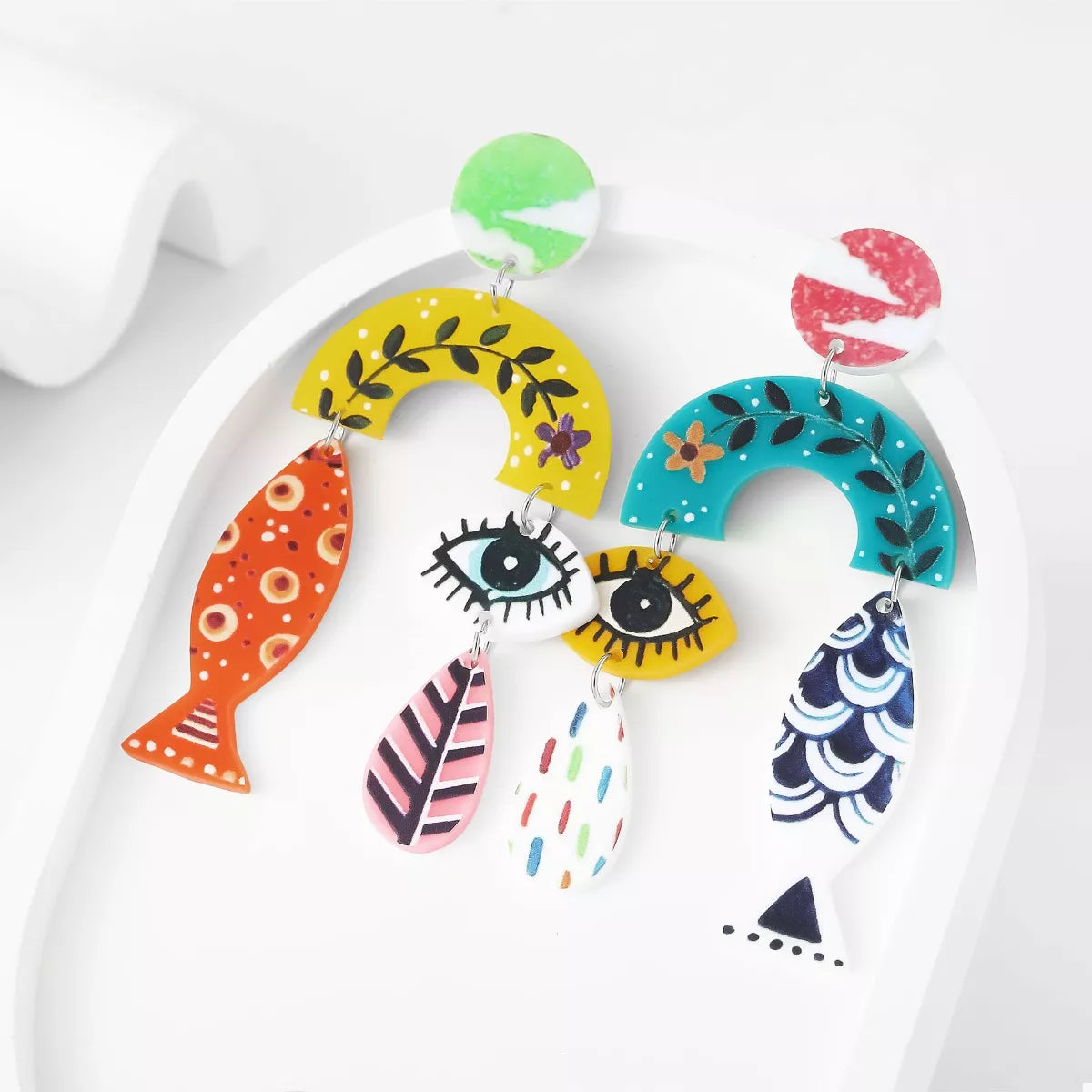 Trendsi Evil Eye & Fish Dangle Earrings -