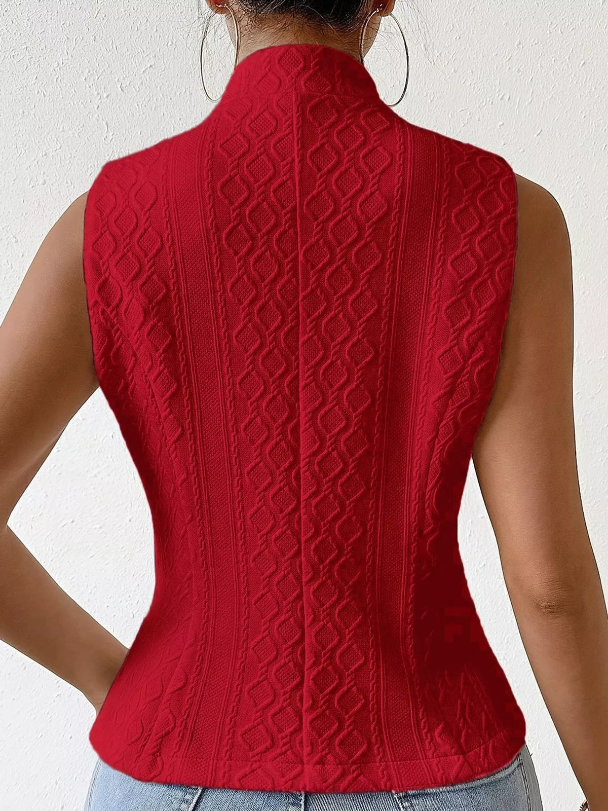 Textured Button-Down Vest in red, back view