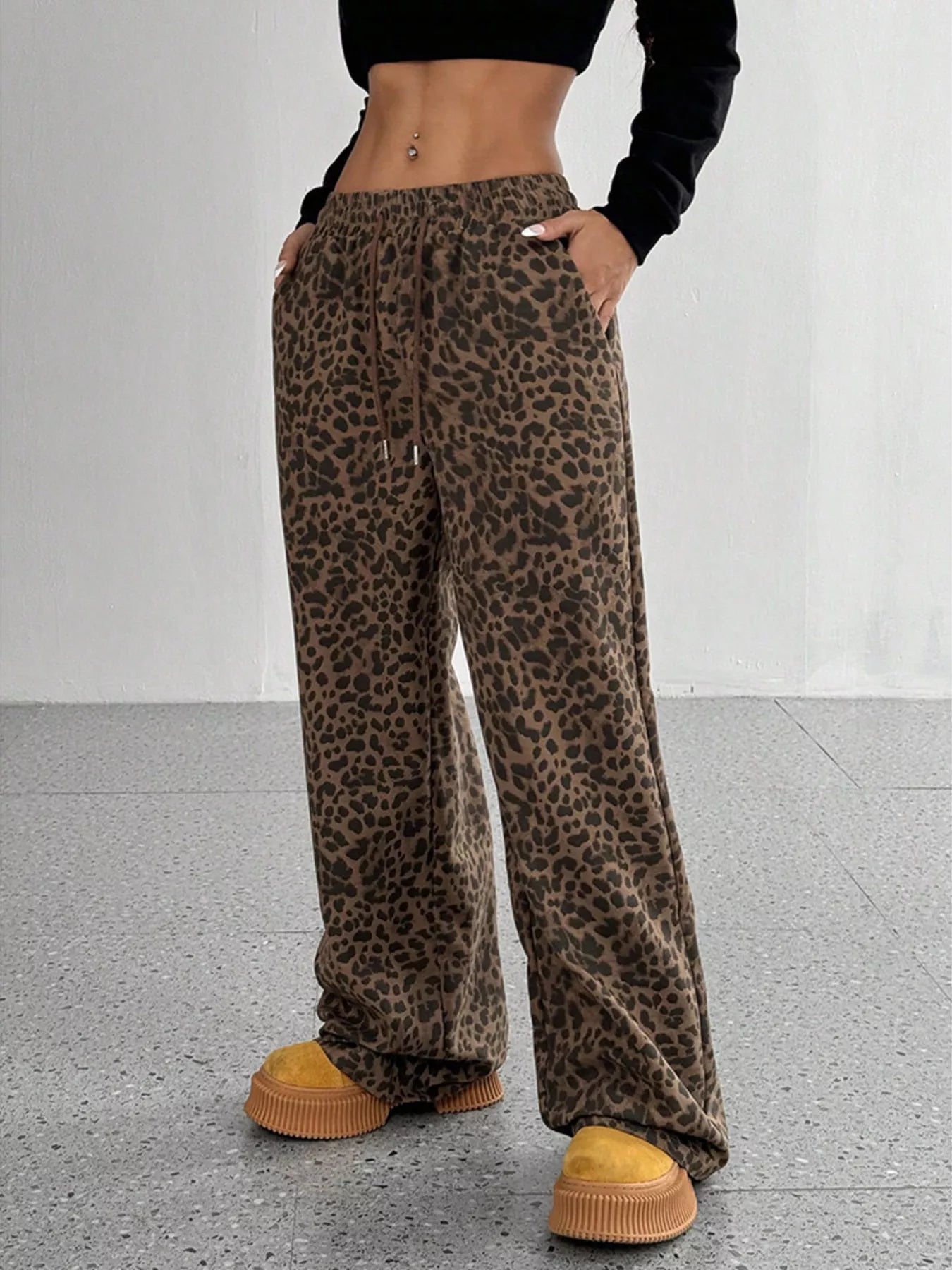 Trendsi Leopard Wide-Leg Drawstring Pants -