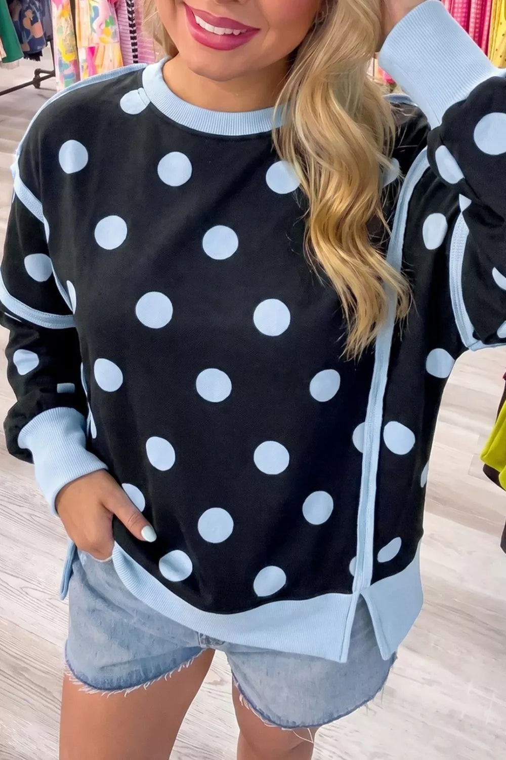 Trendsi Polka Dot Crew Neck Sweatshirt -