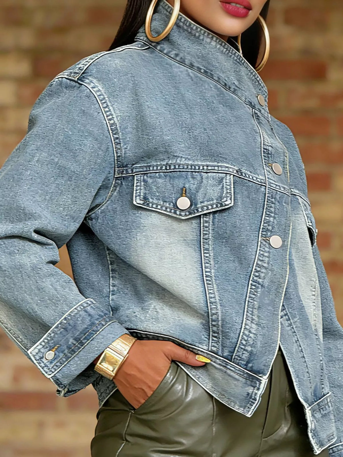 Light Blue asymmetric button-up denim jacket