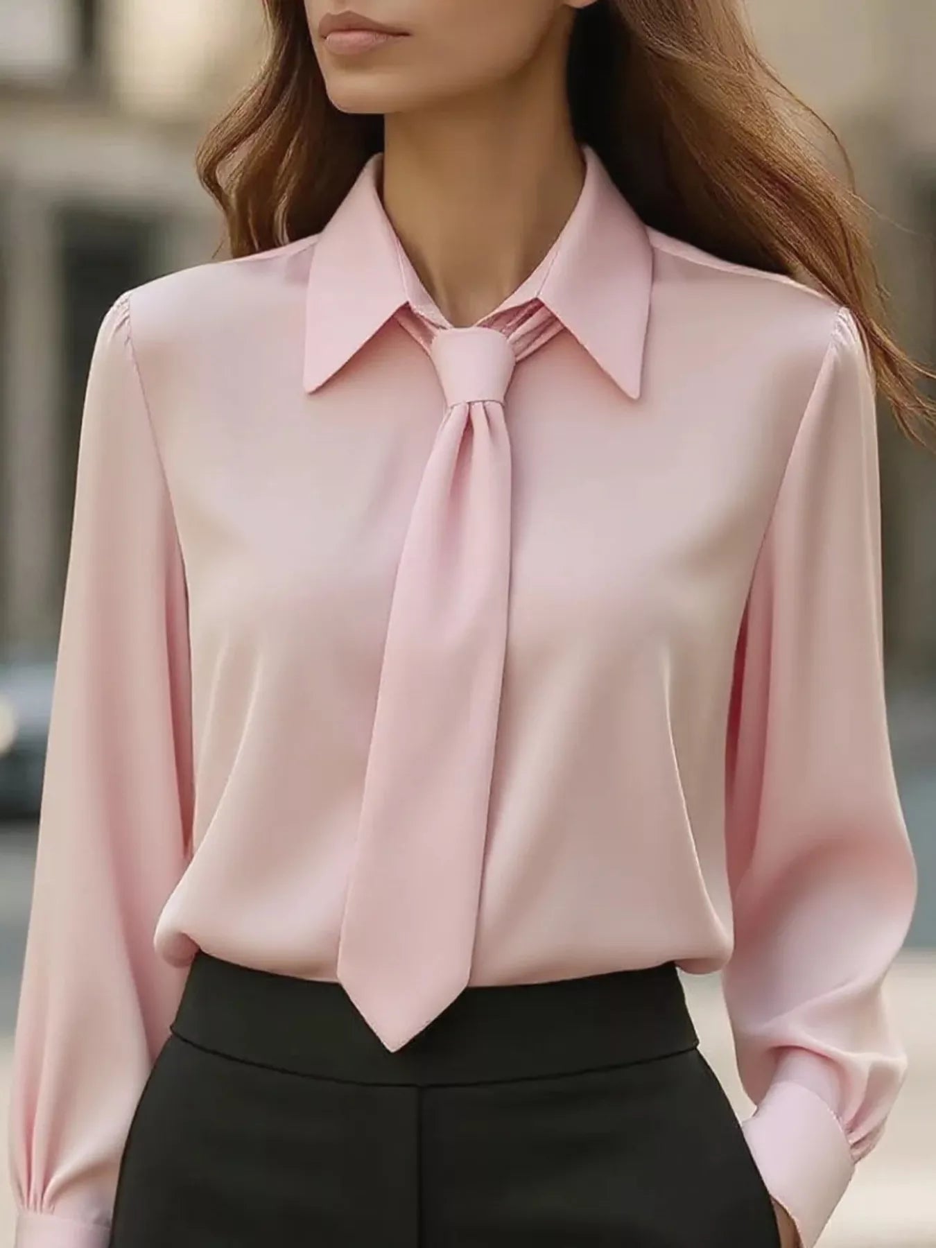Trendsi Tie-Neck Long Sleeve Blouse -