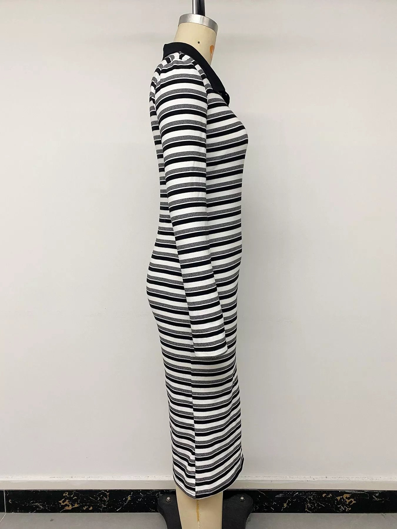 Trendsi Striped Polo Collar Midi Dress -