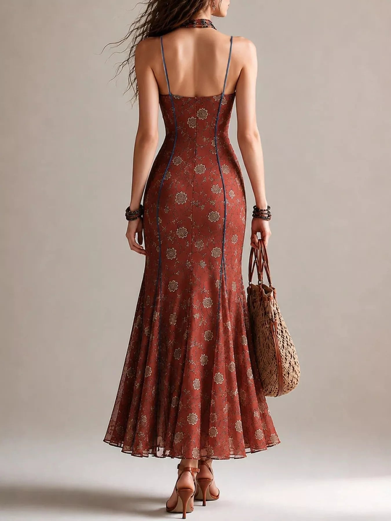Trendsi Floral Print Spaghetti Strap Maxi Dress with High Slit -