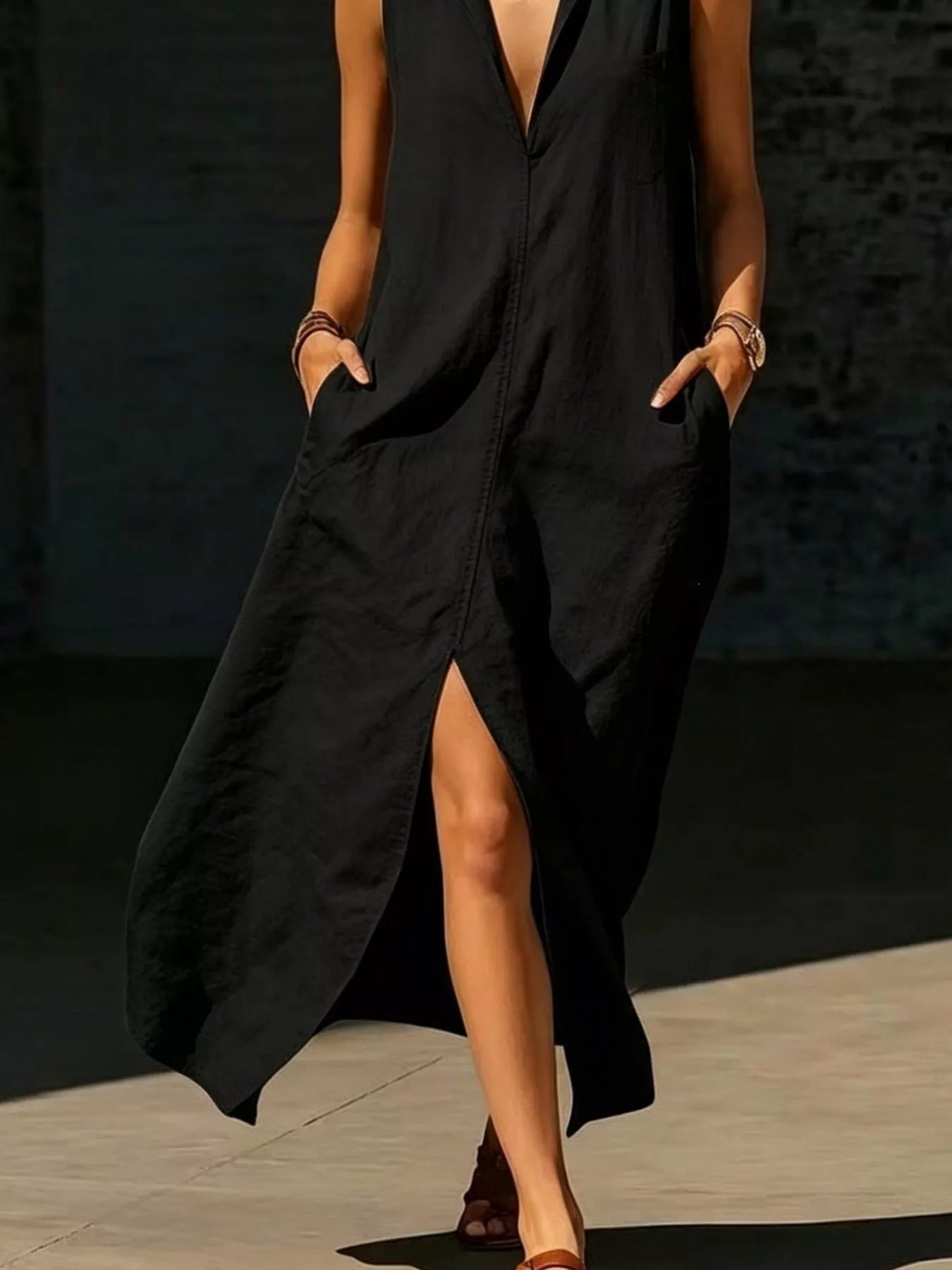 Trendsi Sleeveless Maxi Dress with Side Pockets -