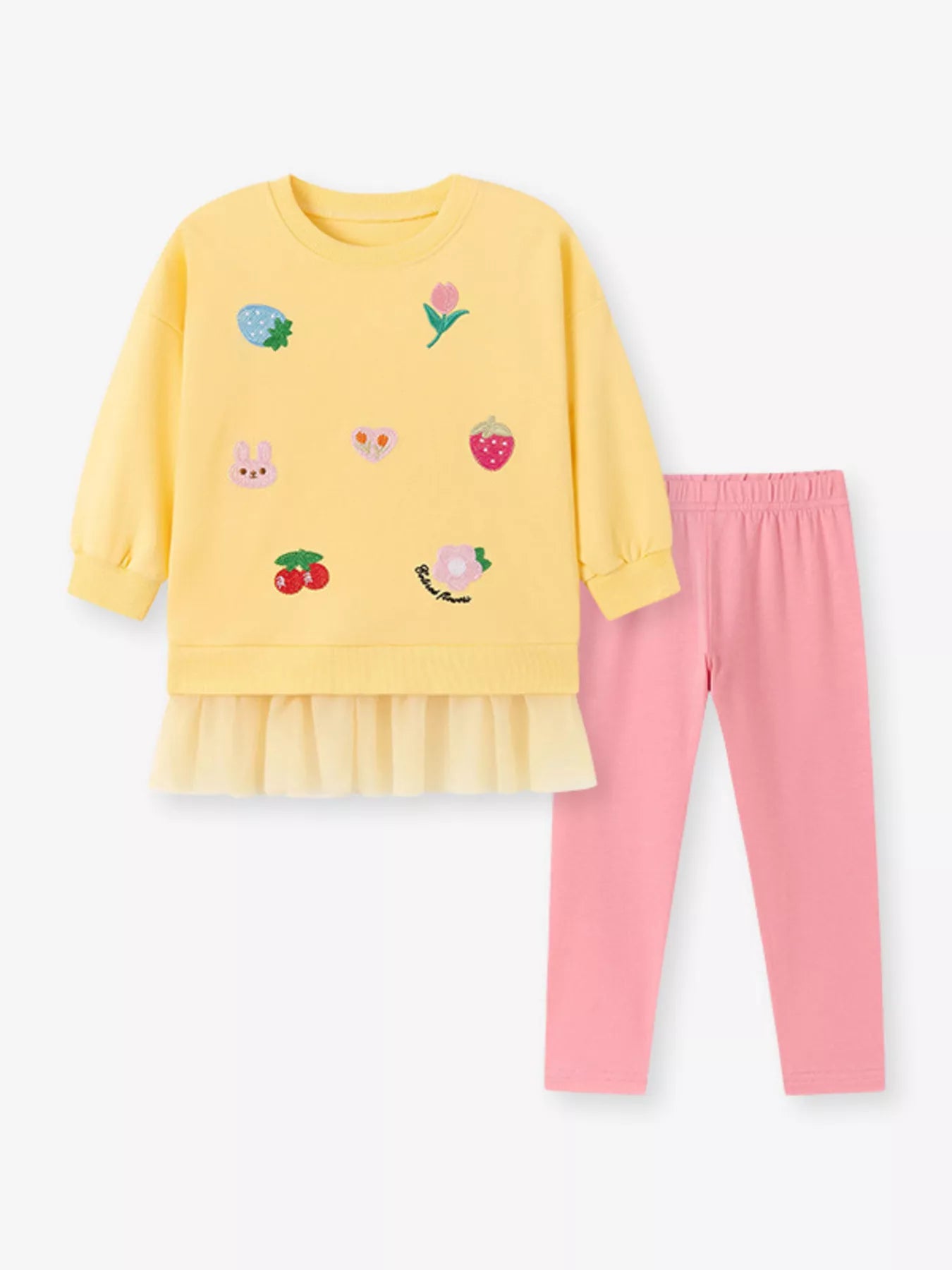 Trendsi Children's Applique Sweatshirt and Leggings Two-Piece Set with Tulle Hem -