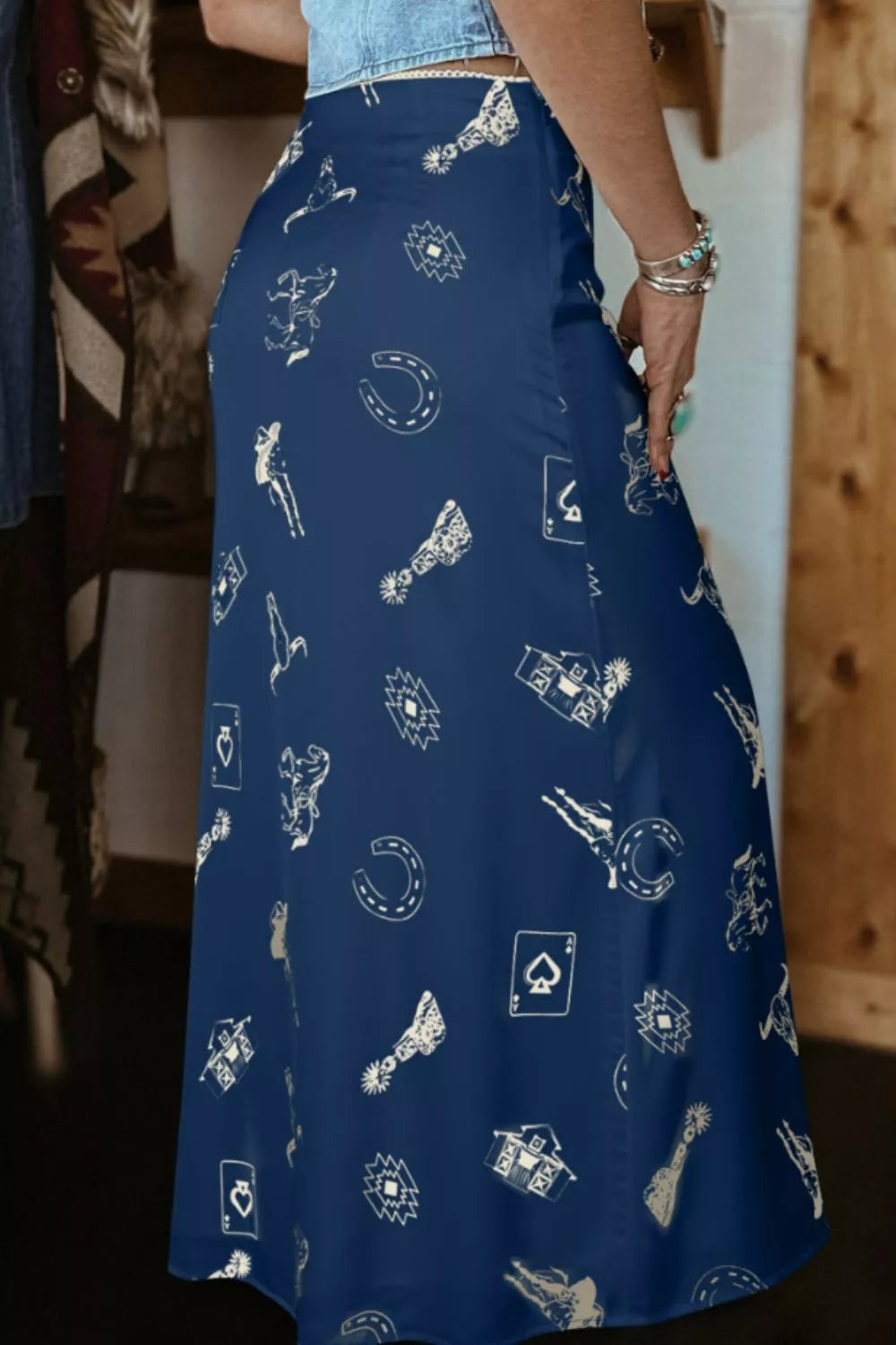 Trendsi Western Print Satin Maxi Skirt -