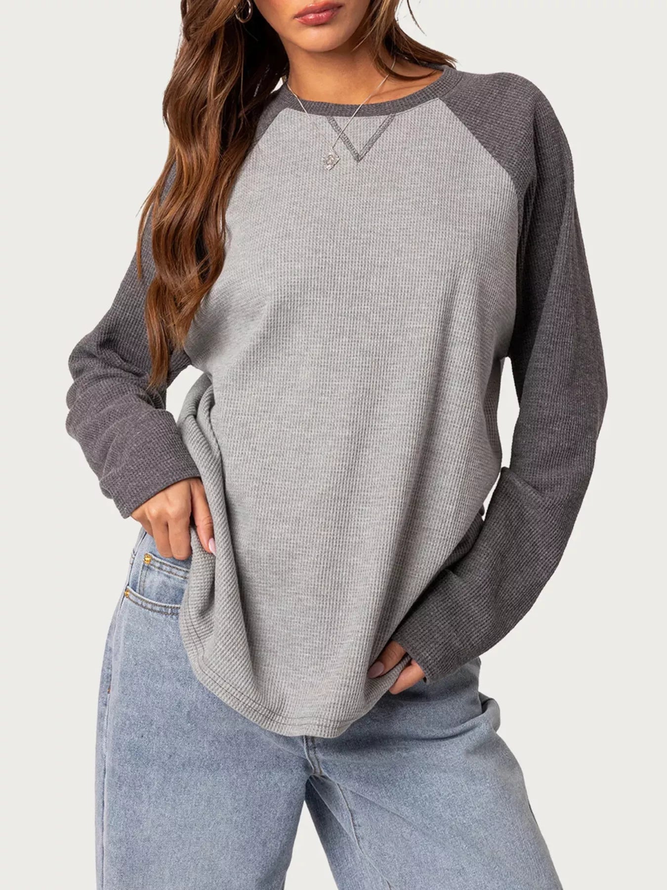 Trendsi Color-Block Raglan Long Sleeve T-Shirt -
