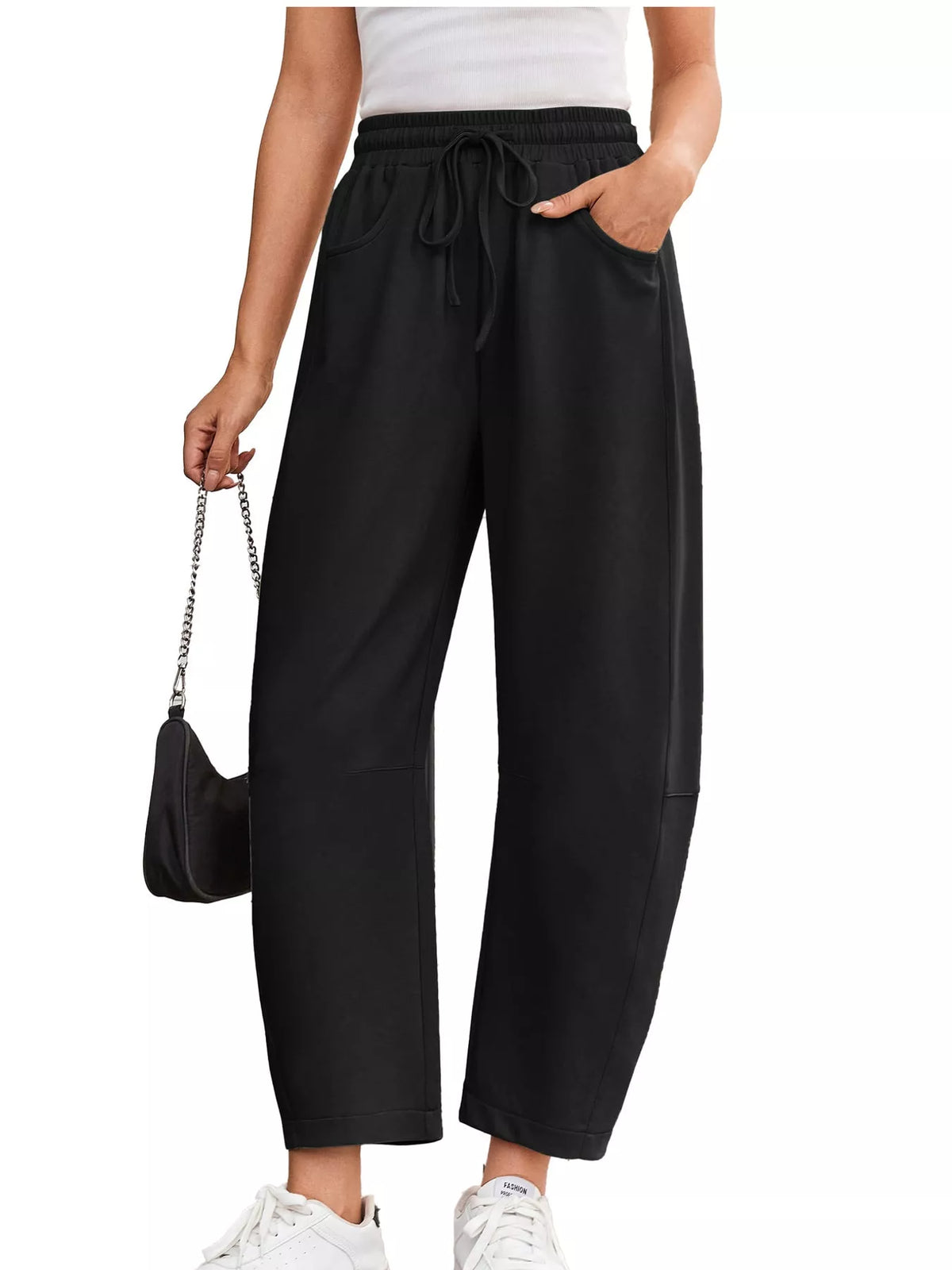 Wide-Leg Active Pants with Drawstring — front view