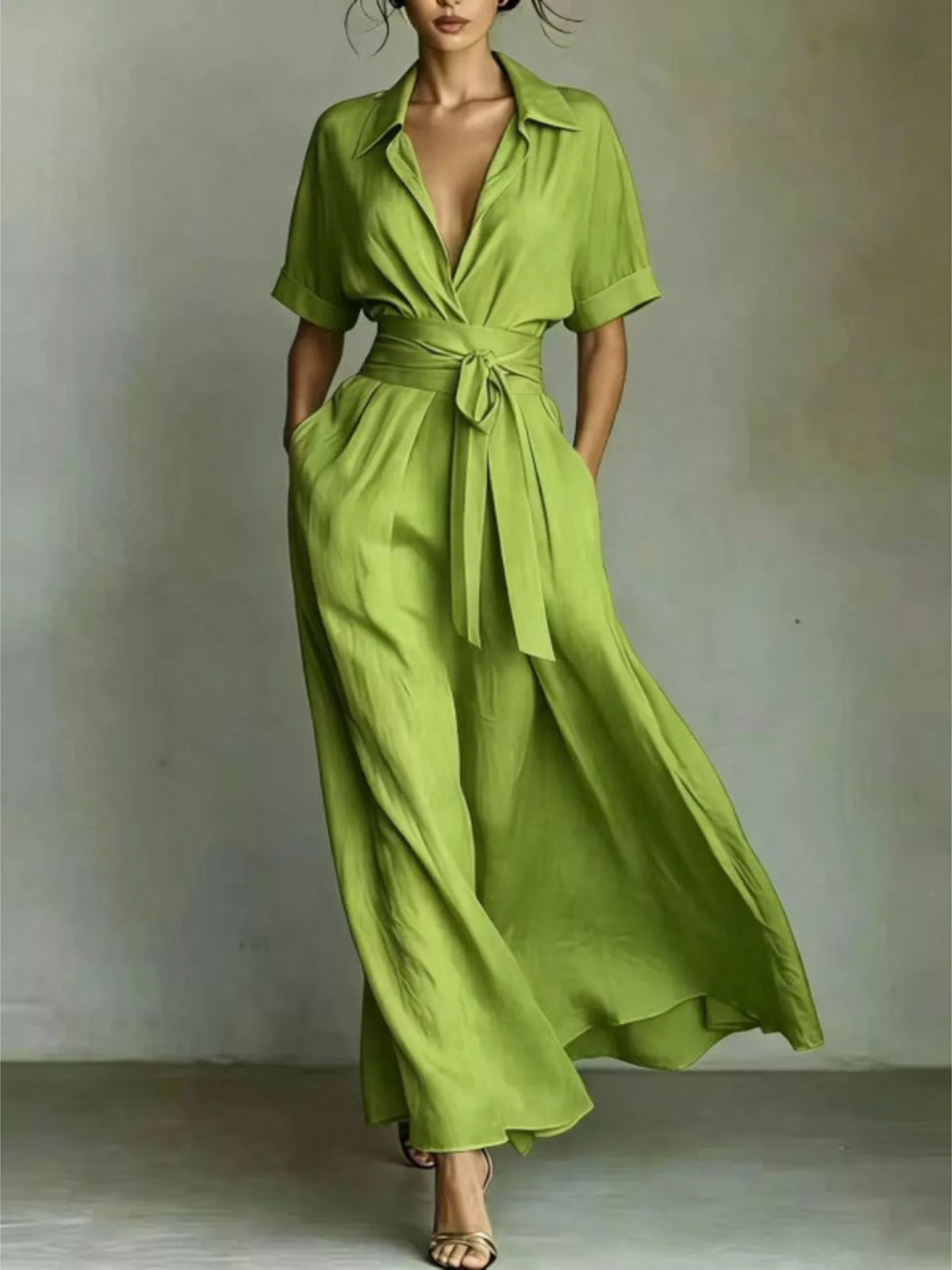 Maxi shirt dress, green front