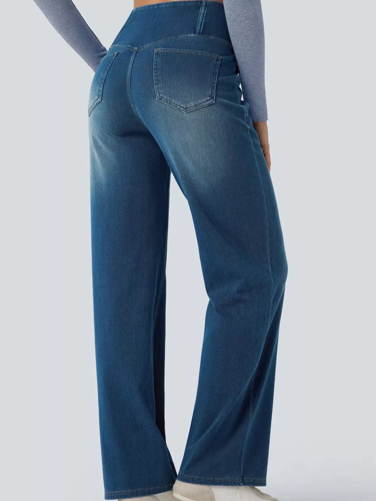 High-Waisted Crossover Straight-Leg Jeans, back view