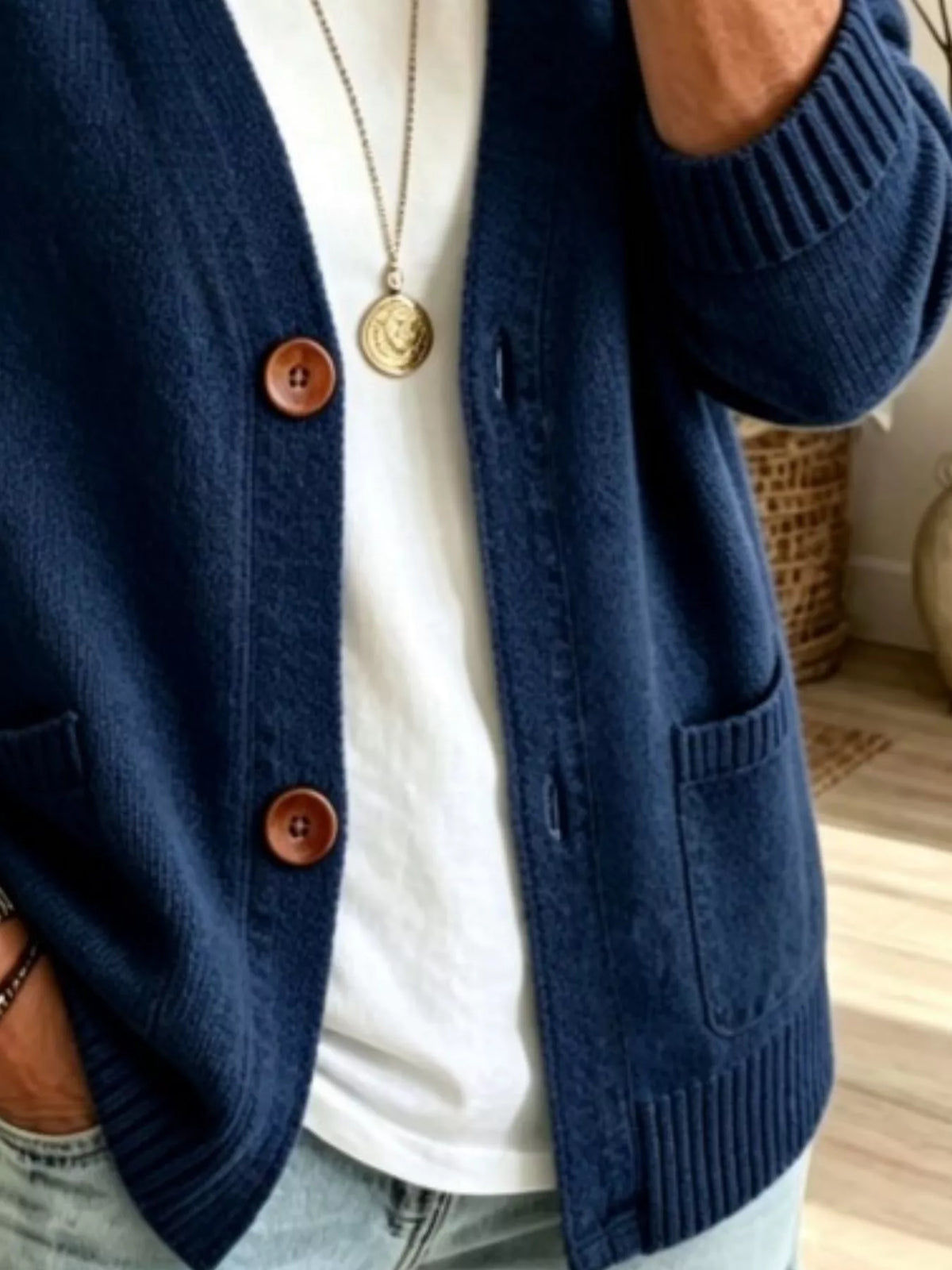 Women's Button Up Raglan Sleeve Cardigan in Navy, back view