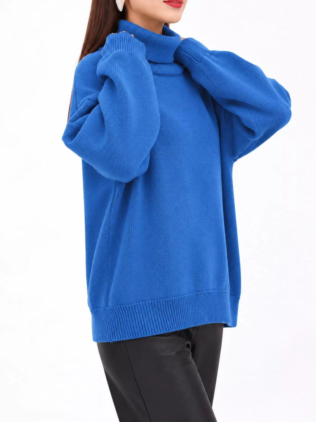 Oversized Turtleneck Drop Shoulder Sweater — front view
