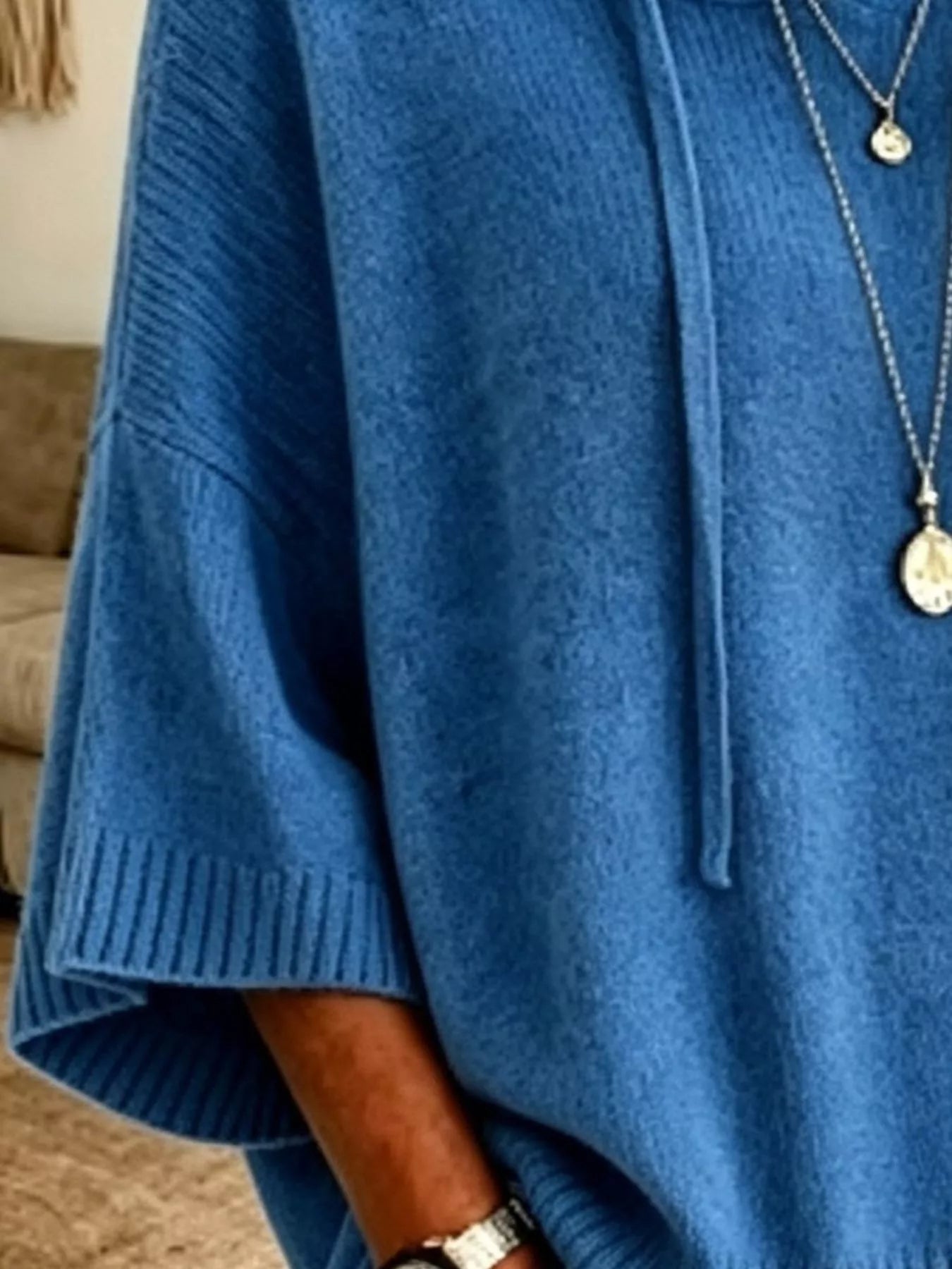 Trendsi Full Size Drawstring 3/4 Sleeve Hooded Sweater Plus Size -