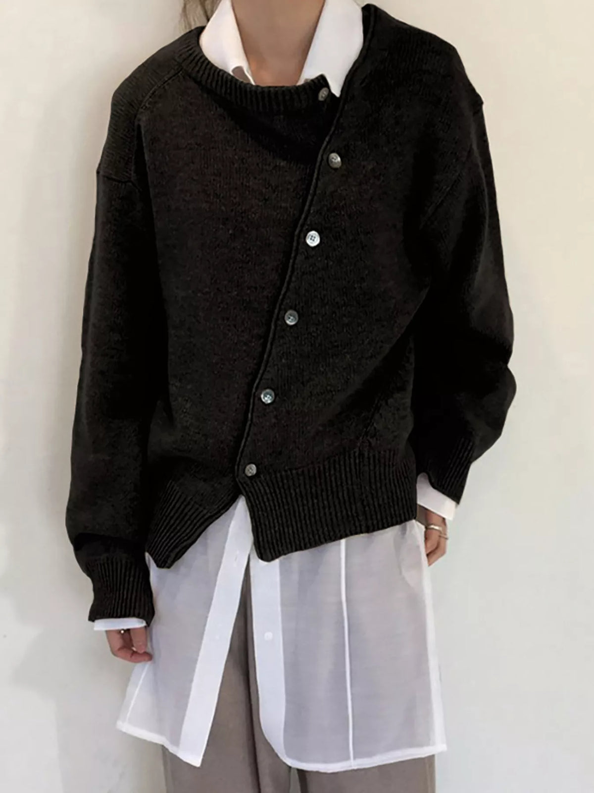 Trendsi Asymmetric Button-Down Sweater -