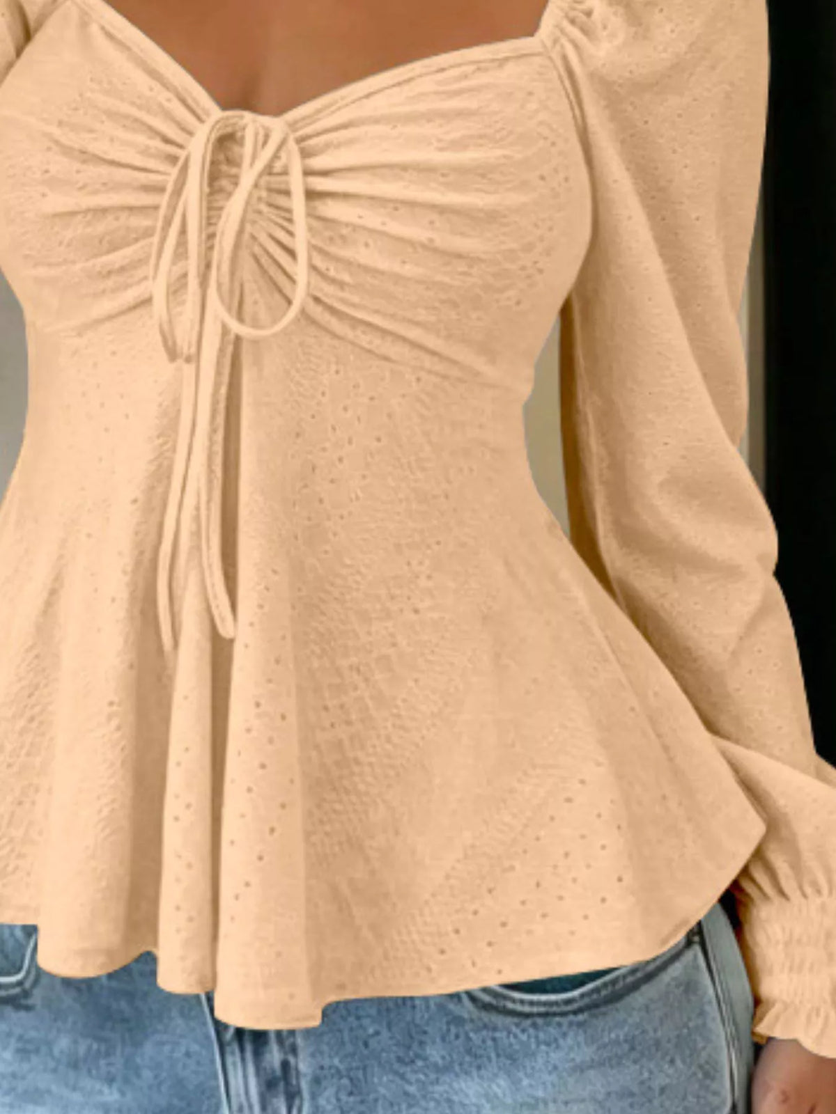 Trendsi Ruched Sweetheart Neck Long Sleeve Top -