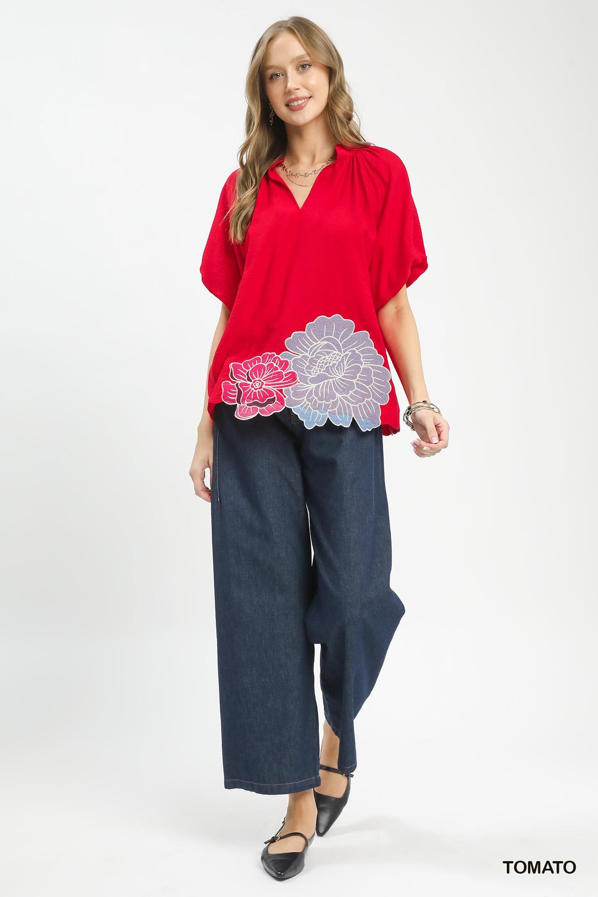 Women's Floral Embroidered Hem Relaxed-Fit Blouse — product view 6