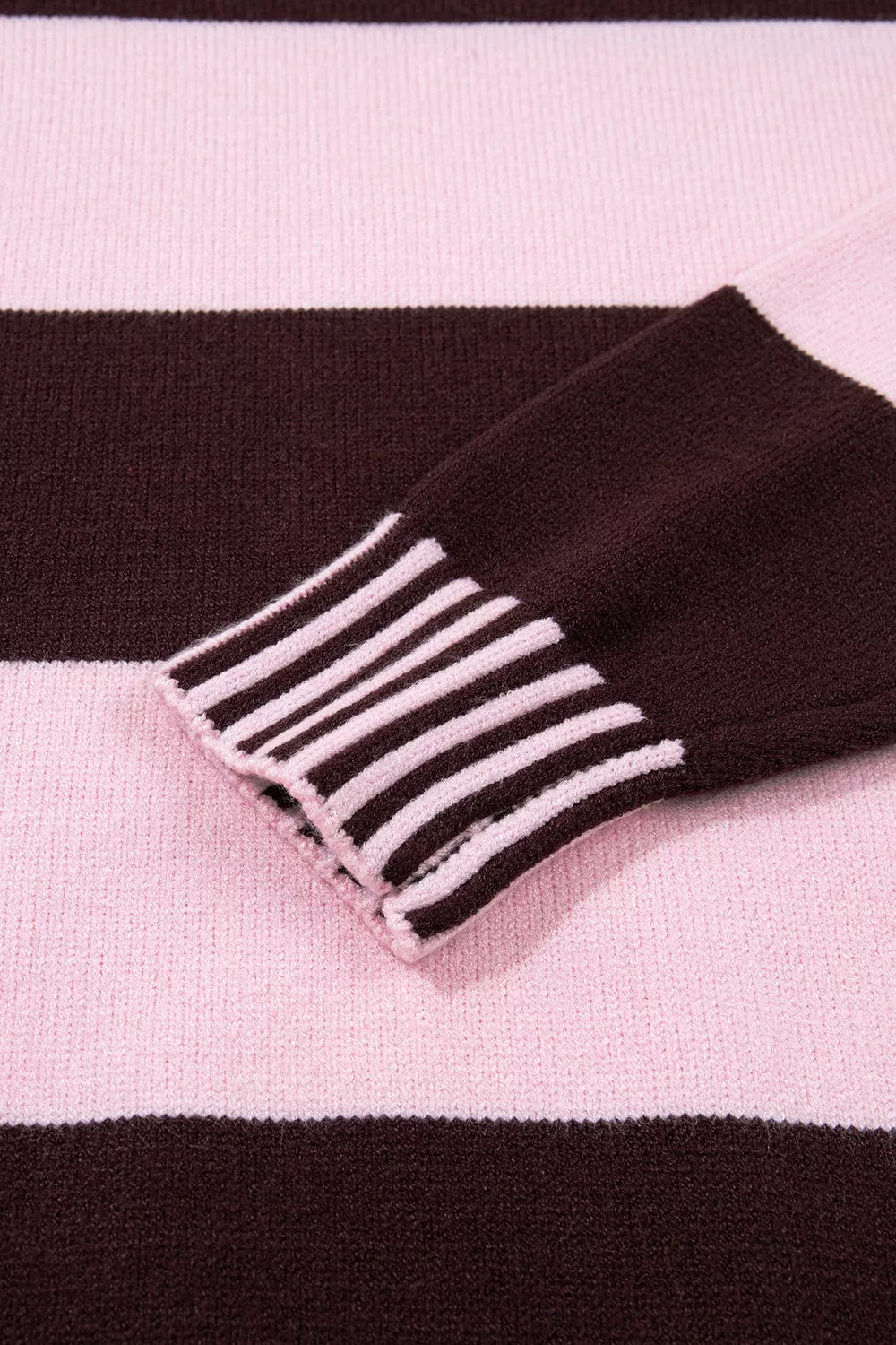 Trendsi Stripe Contrast High Neck Dropped Shoulder Relaxed Sweater -