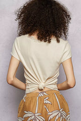Trendsi POL Round Neck Short Sleeve Crop T-Shirt with Lace Trim -