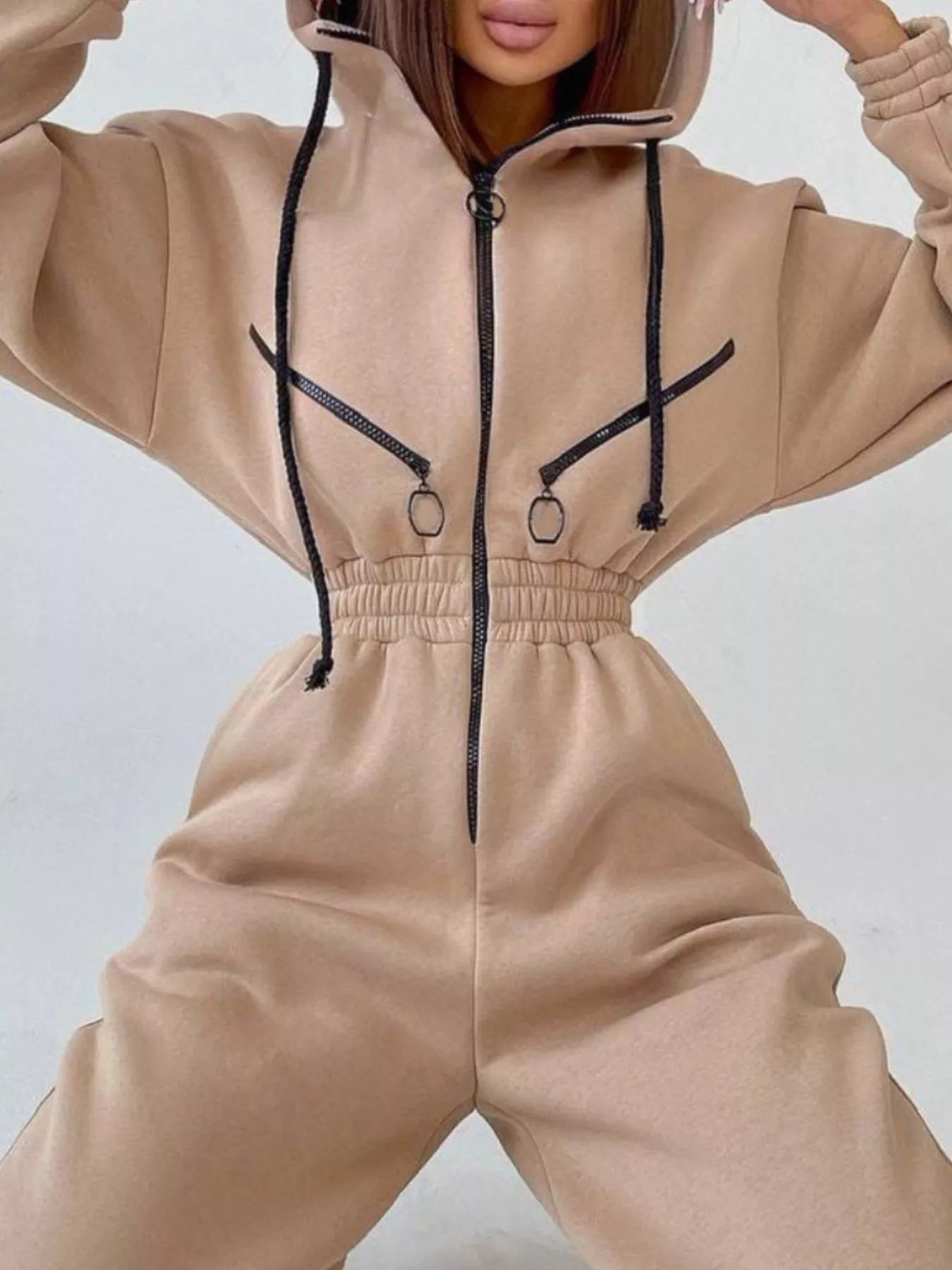 Trendsi Zip Front Dropped Shoulder Jumpsuit -