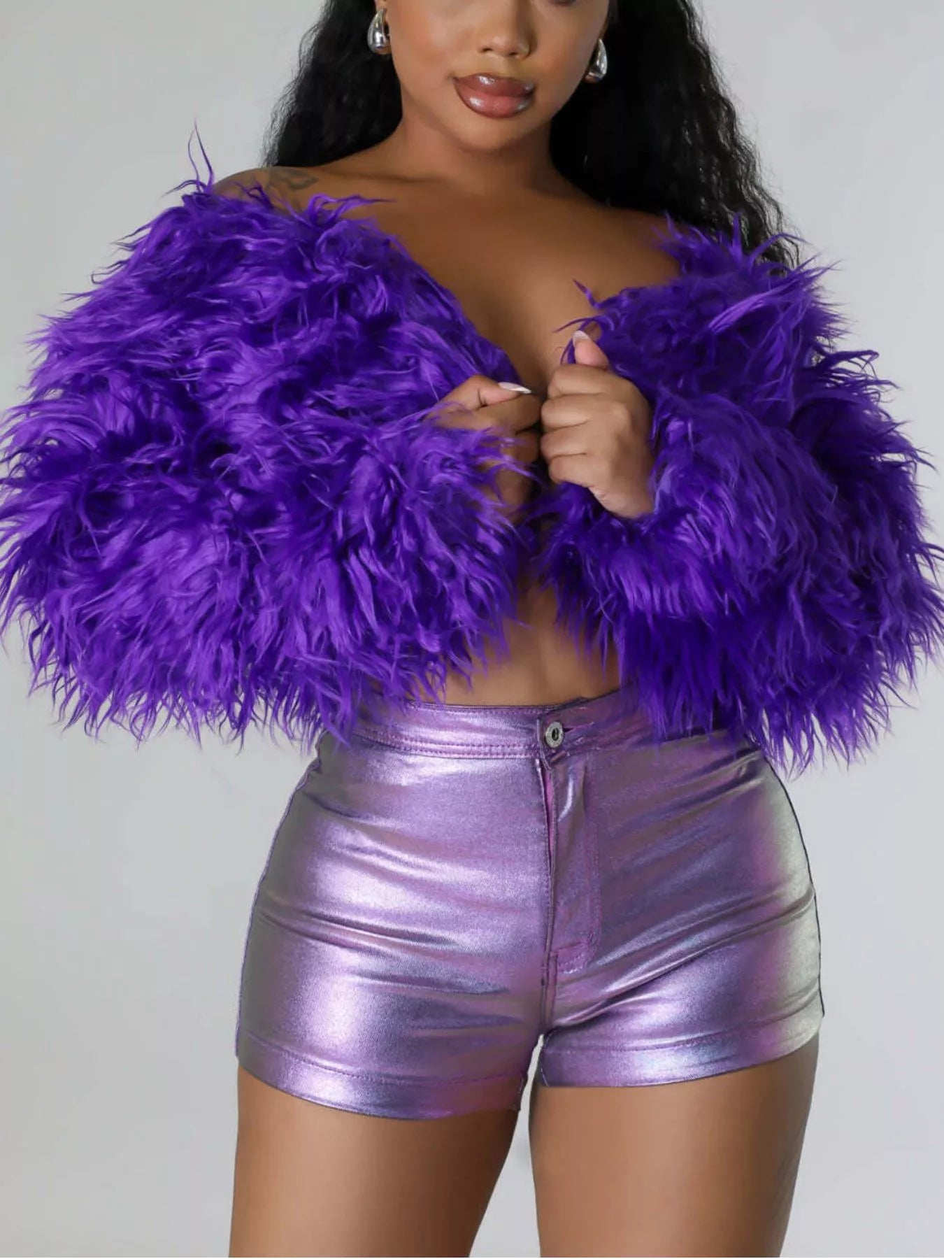 Trendsi Faux Fur Open Front Cropped Outerwear -