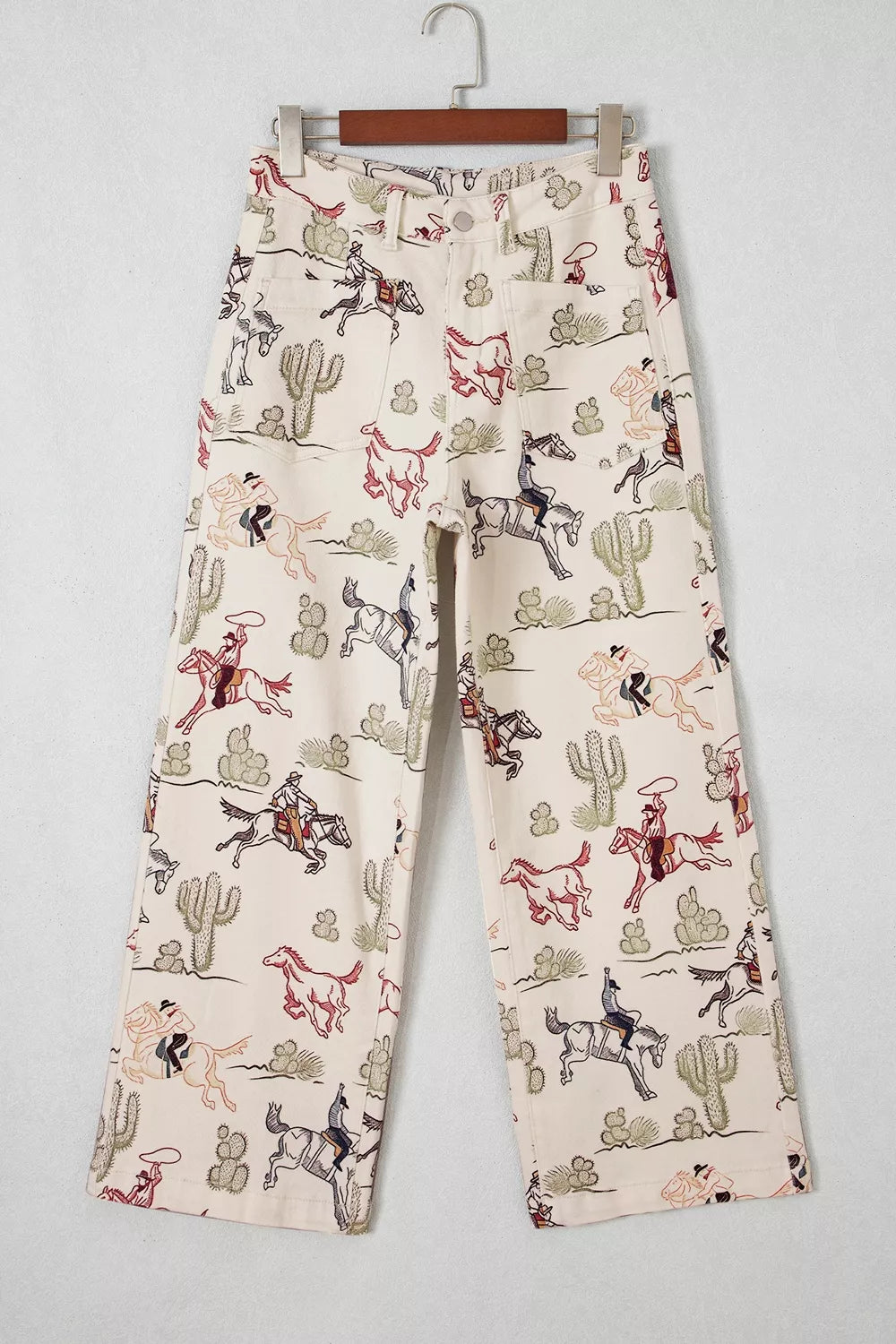 Western Print Straight-Leg Ankle Jeans in beige, hanger front view